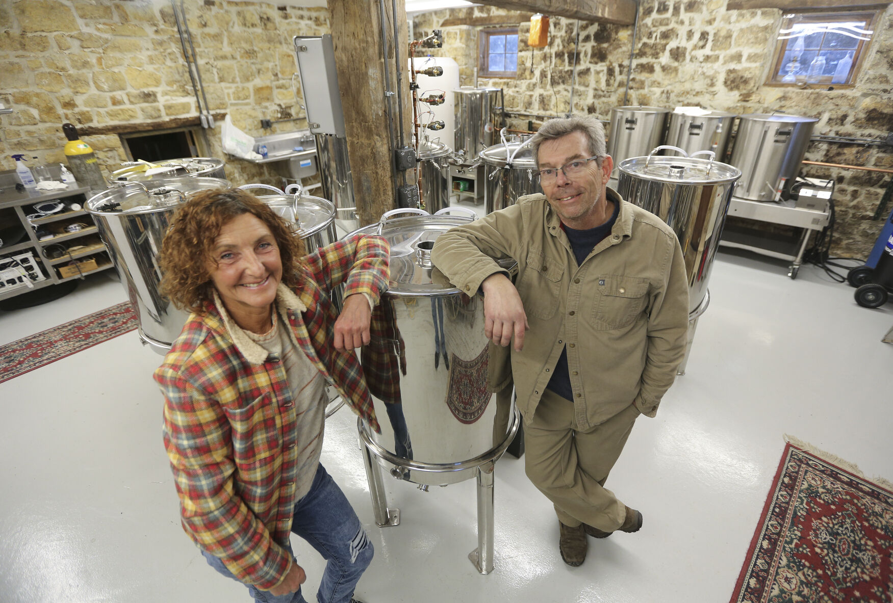 Don and Kari Vize, will be opening Beer in the Barn Brewery at the Gehlen House Inn and Barn, which the couple own in St. Donatus, Iowa. They hope to start serving their own beer in the barn in March once they reopen for the season.    PHOTO CREDIT: Dave Kettering