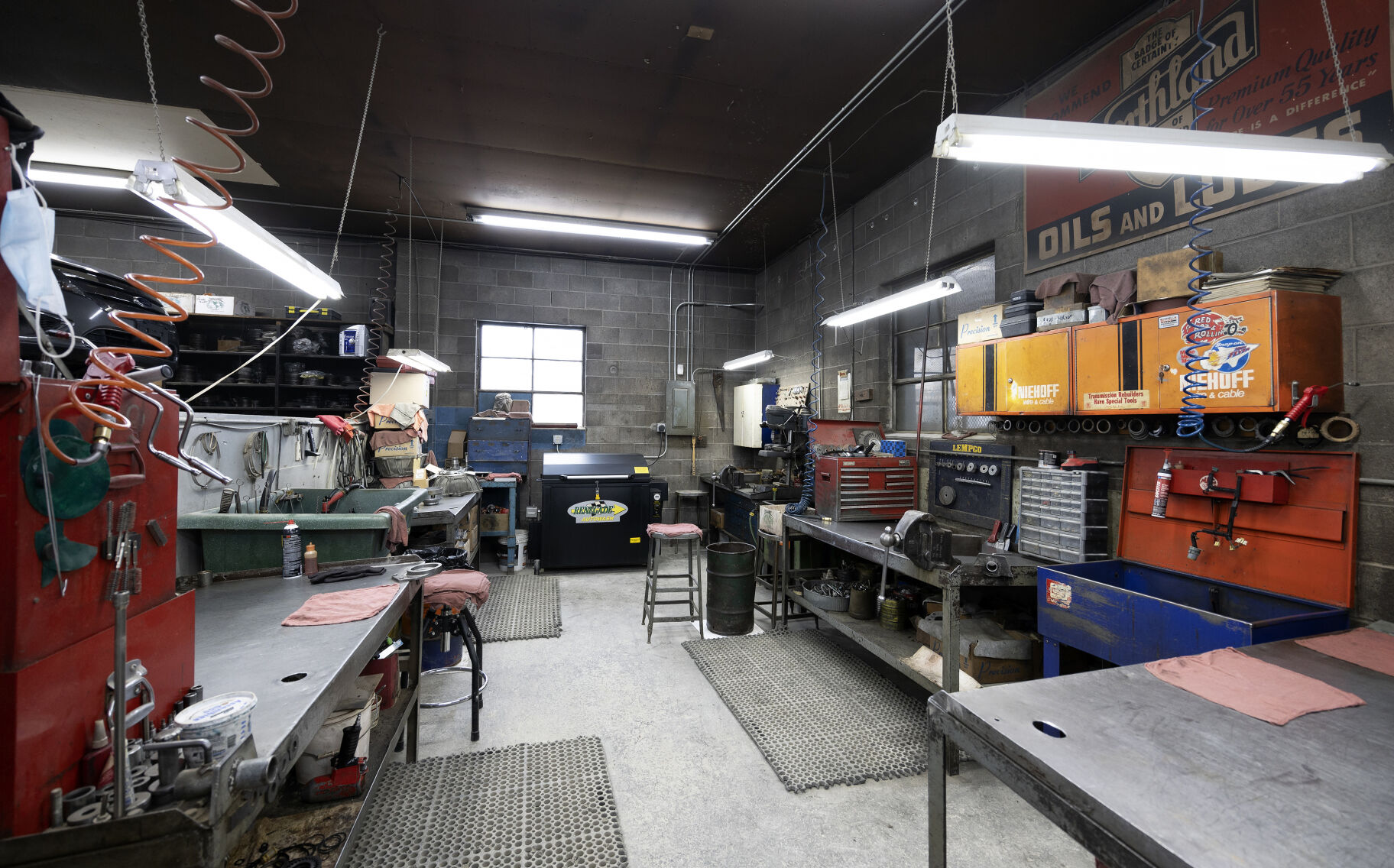 The shop at M-K Matic Transmission Co. on Garfield Avenue in Dubuque on Wednesday, Feb. 15, 2023.    PHOTO CREDIT: Gassman