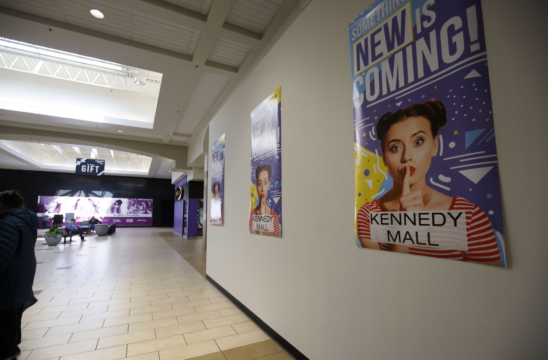 Signs are displayed at Kennedy Mall in Dubuque on Monday, Feb. 20, 2023. A remodel has begun at the former Younkers women