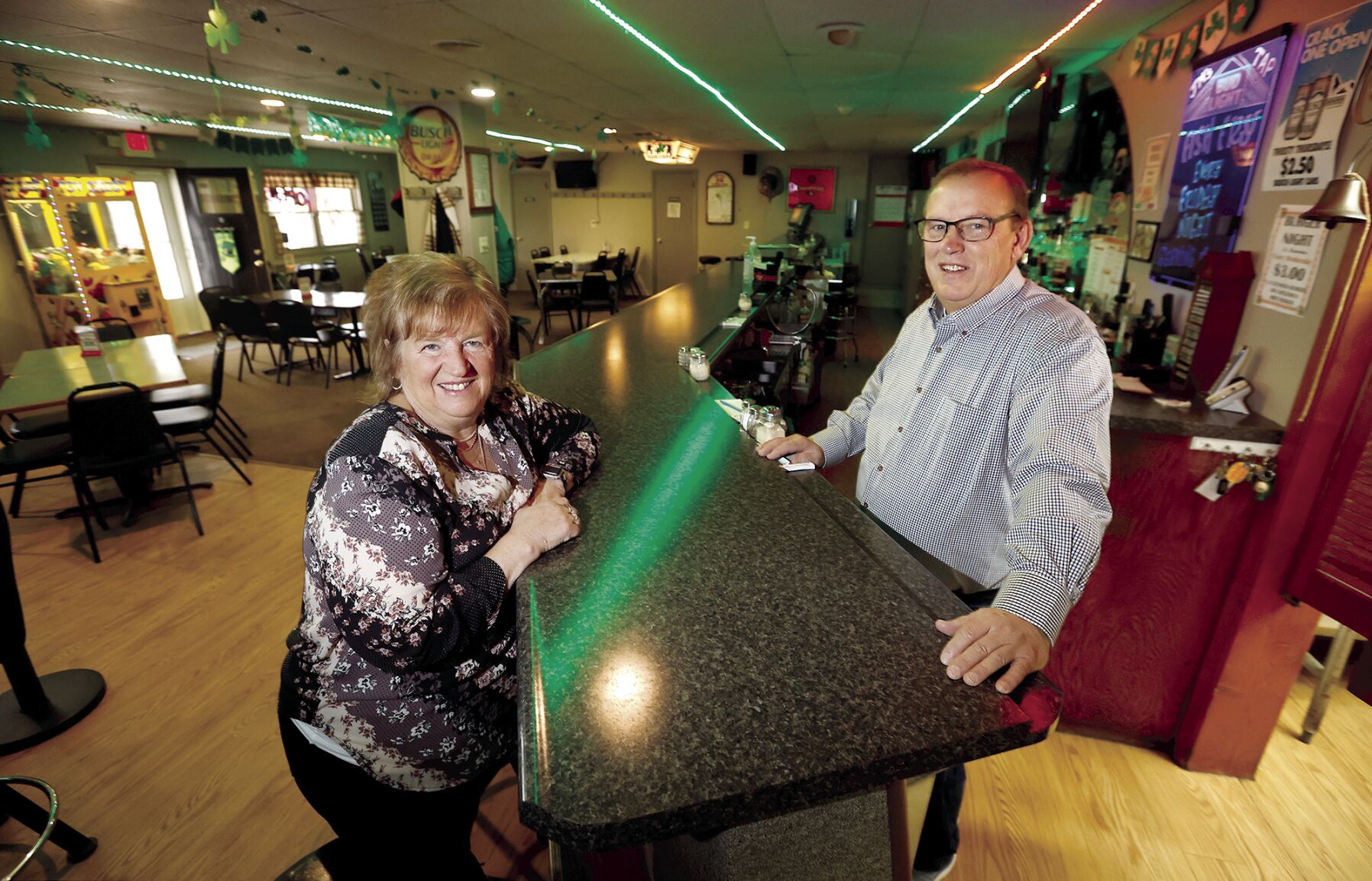 Karen and Jerry Meyer own J.M.’s Tap in Menominee, Ill., and will retire after 40 years in business.    PHOTO CREDIT: JESSICA REILLY, Telegraph Herald