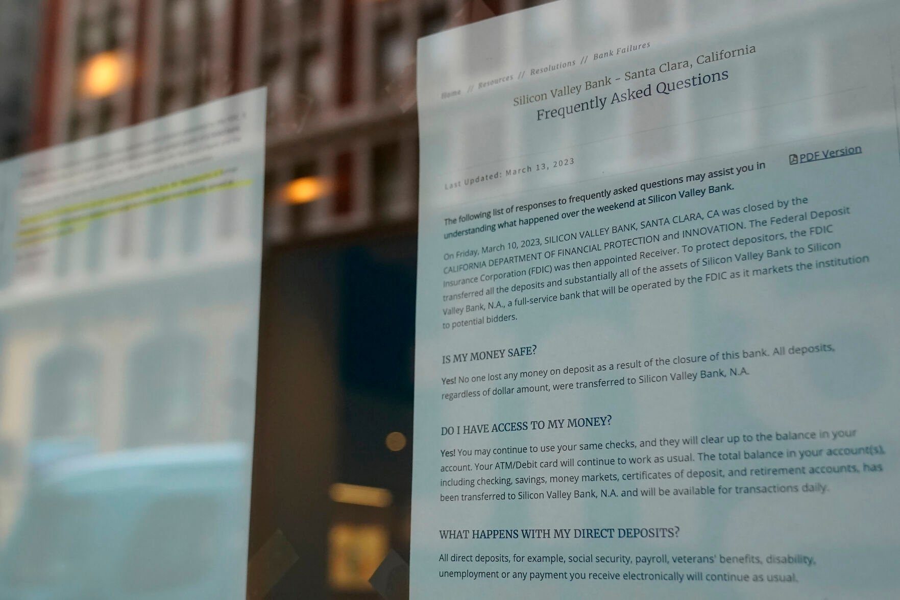 <p>Notices are posted at the entrance to a Silicon Valley Bank Private branch in San Francisco, Monday, March 13, 2023. (AP Photo/Jeff Chiu)</p>   PHOTO CREDIT: Jeff Chiu 