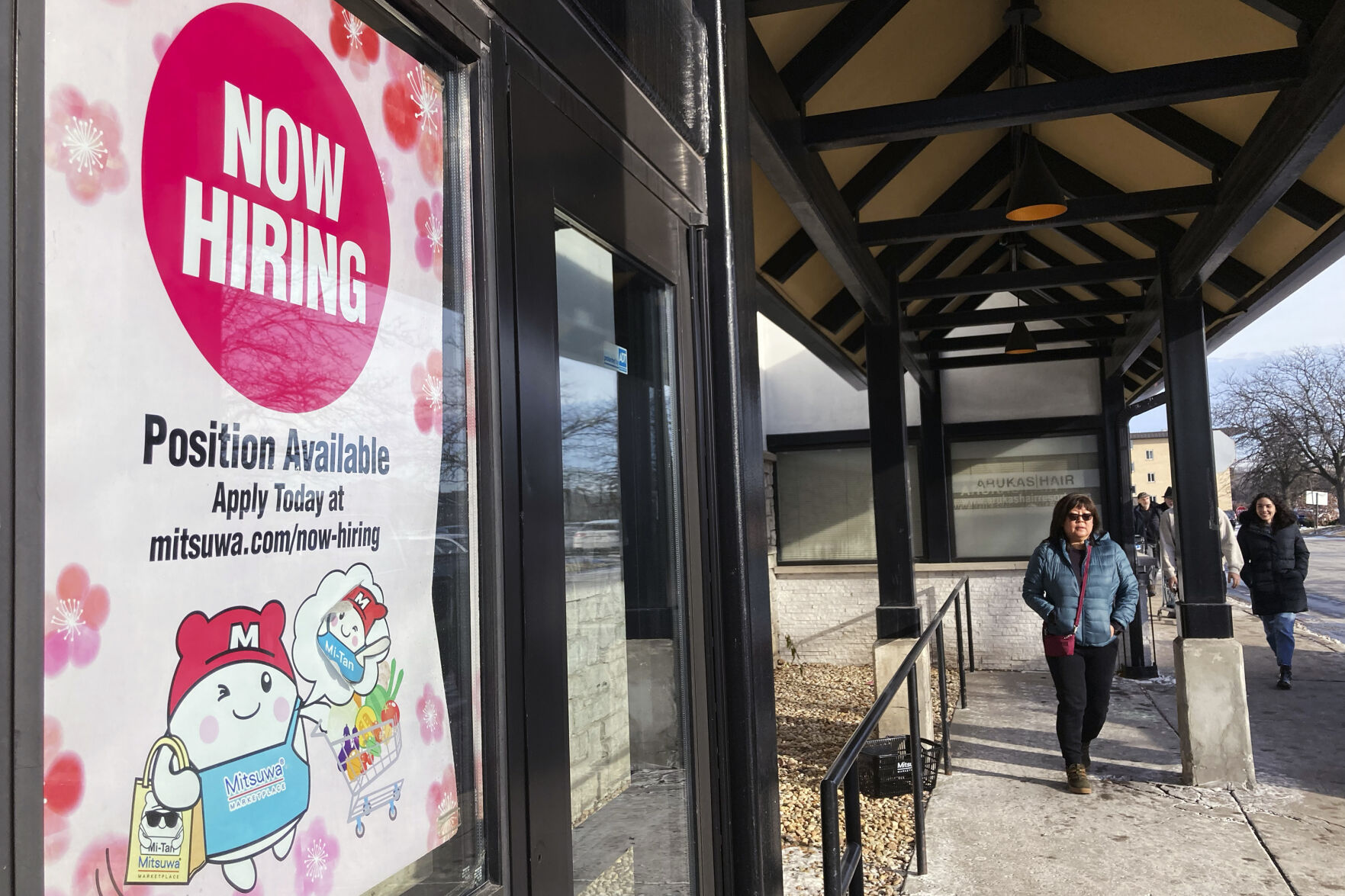 <p>File - A hiring sign is displayed at a grocery store in Arlington Heights, Ill., Tuesday, Dec. 27, 2022. On Thursday, the Labor Department reports on the number of people who applied for unemployment benefits last week. (AP Photo/Nam Y. Huh, File)</p>   PHOTO CREDIT: Nam Y. Huh 