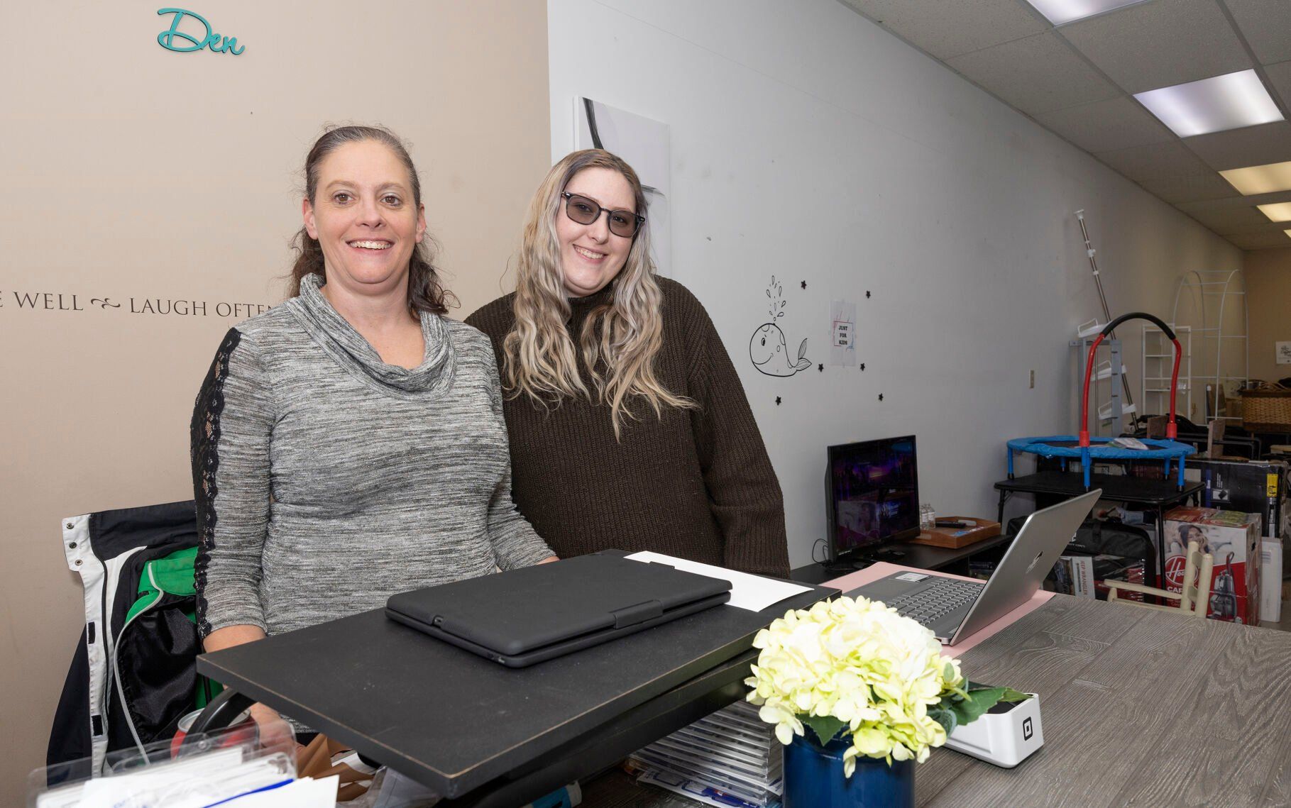 Owners Shelly Hess (left) and Mikaylah Veglahn inside their new store, Surprise Den, in Dyersville, Iowa on Friday, March 17, 2023.    PHOTO CREDIT: Stephen Gassman
