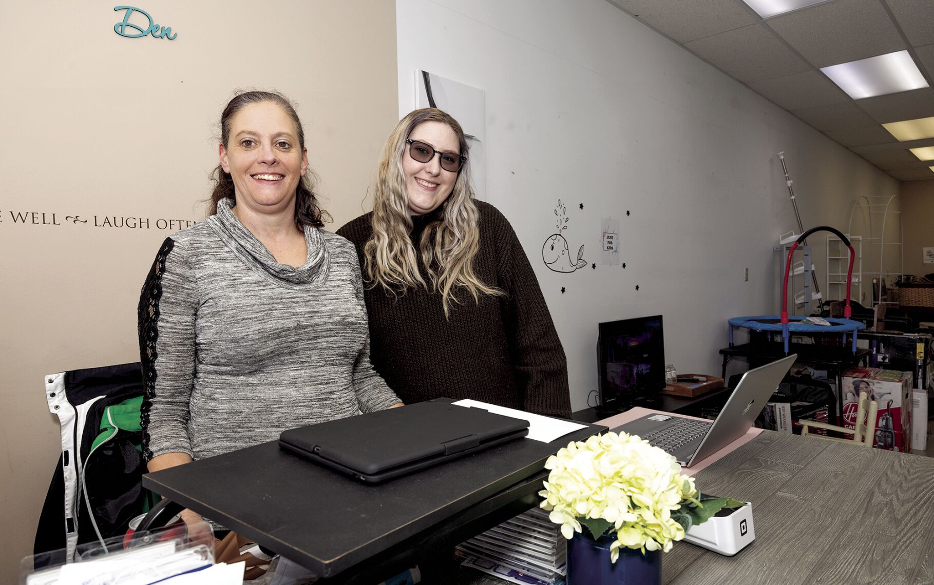 Owners Shelly Hess (left) and Mikaylah Veglahn inside their new store, Surprise Den, in Dyersville, Iowa on Friday, March 17, 2023.    PHOTO CREDIT: Stephen Gassman