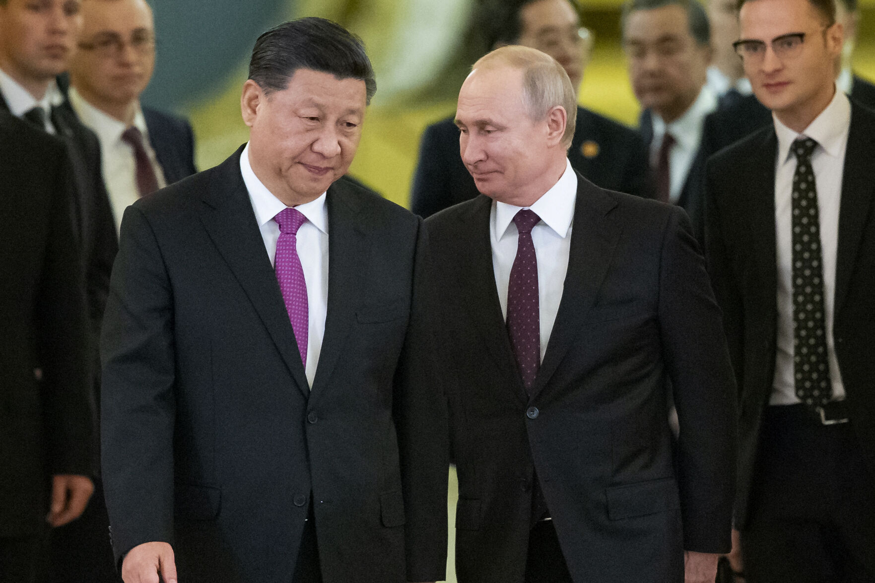 <p>FILE - Chinese President Xi Jinping, left, and Russian President Vladimir Putin enter a hall for talks in the Kremlin in Moscow, Russia, June 5, 2019. The Chinese government said Xi would visit Moscow from March 20, to March 22, 2023, but gave no indication when he departed. The Russian government said Xi was due to arrive at midday and meet later with Putin.(AP Photo/Alexander Zemlianichenko, Pool, File)</p>   PHOTO CREDIT: Alexander Zemlianichenko