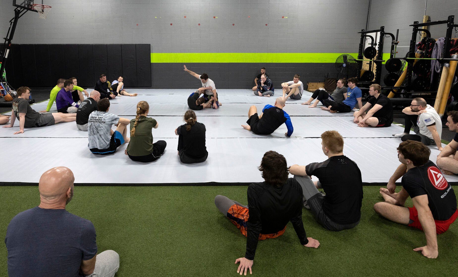 Dubuque Brazilian Jiu-Jitsu owner Willie Doyle teaches a class at Volv Fitness in Dubuque on Monday, March 27, 2023.    PHOTO CREDIT: Stephen Gassman