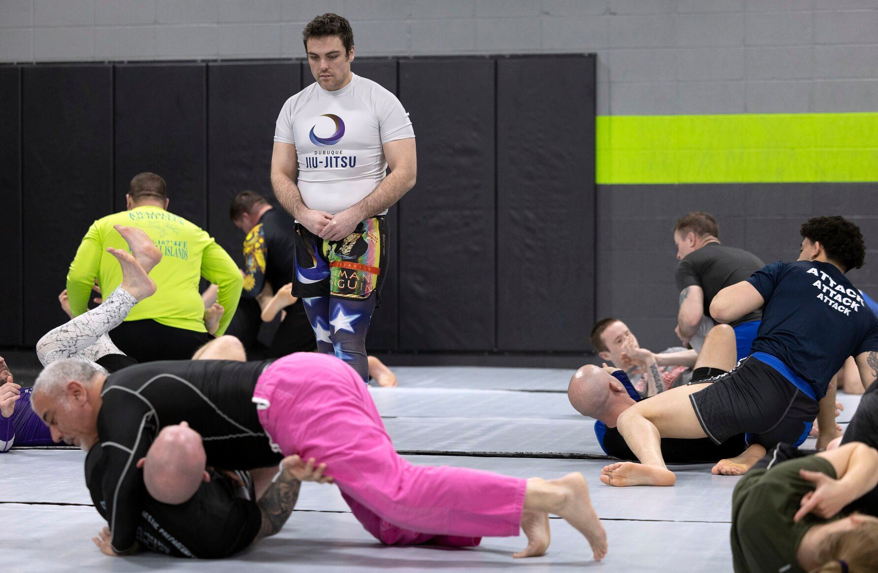 Dubuque Brazilian Jiu-Jitsu owner Willie Doyle teaches a class at Volv Fitness in Dubuque on Monday, March 27, 2023.    PHOTO CREDIT: Gassman