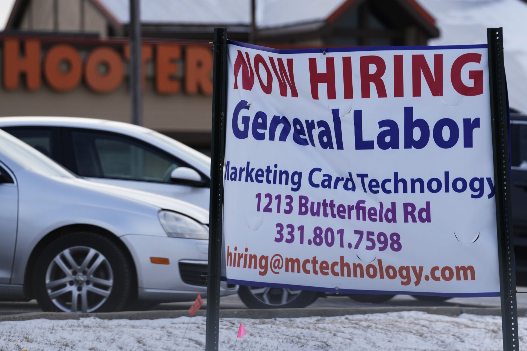 <p>File - A hiring sign is seen in Downers Grove, Ill., Thursday, May 5, 2022. On Thursday, the Labor Department reports on the number of people who applied for unemployment benefits last week. (AP Photo/Nam Y. Huh, File)</p>   PHOTO CREDIT: Nam Y. Huh 