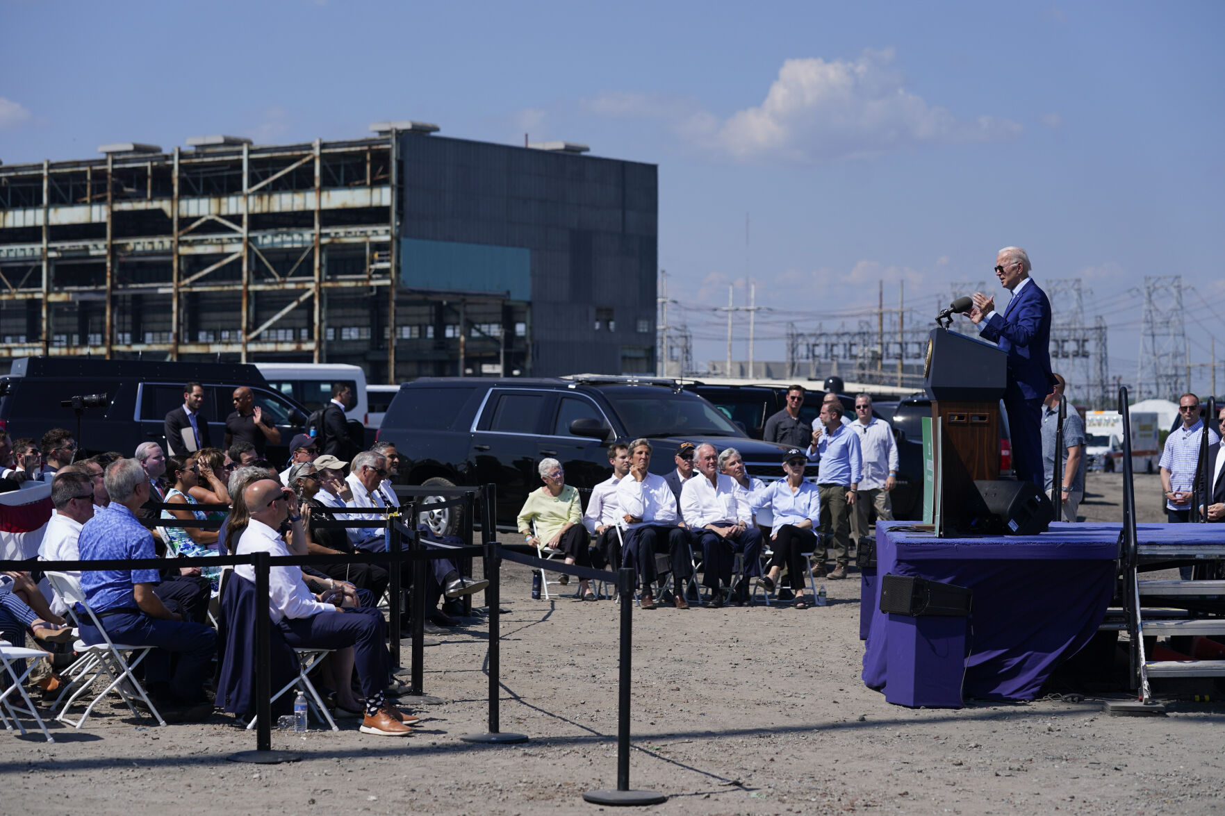 <p>FILE - President Joe Biden speaks about climate change and clean energy at Brayton Power Station, July 20, 2022, in Somerset, Mass. The Biden administration is making $450 million available for solar farms and other clean energy projects across the country at the site of current or former coal mines. (AP Photo/Evan Vucci)</p>   PHOTO CREDIT: Evan Vucci 