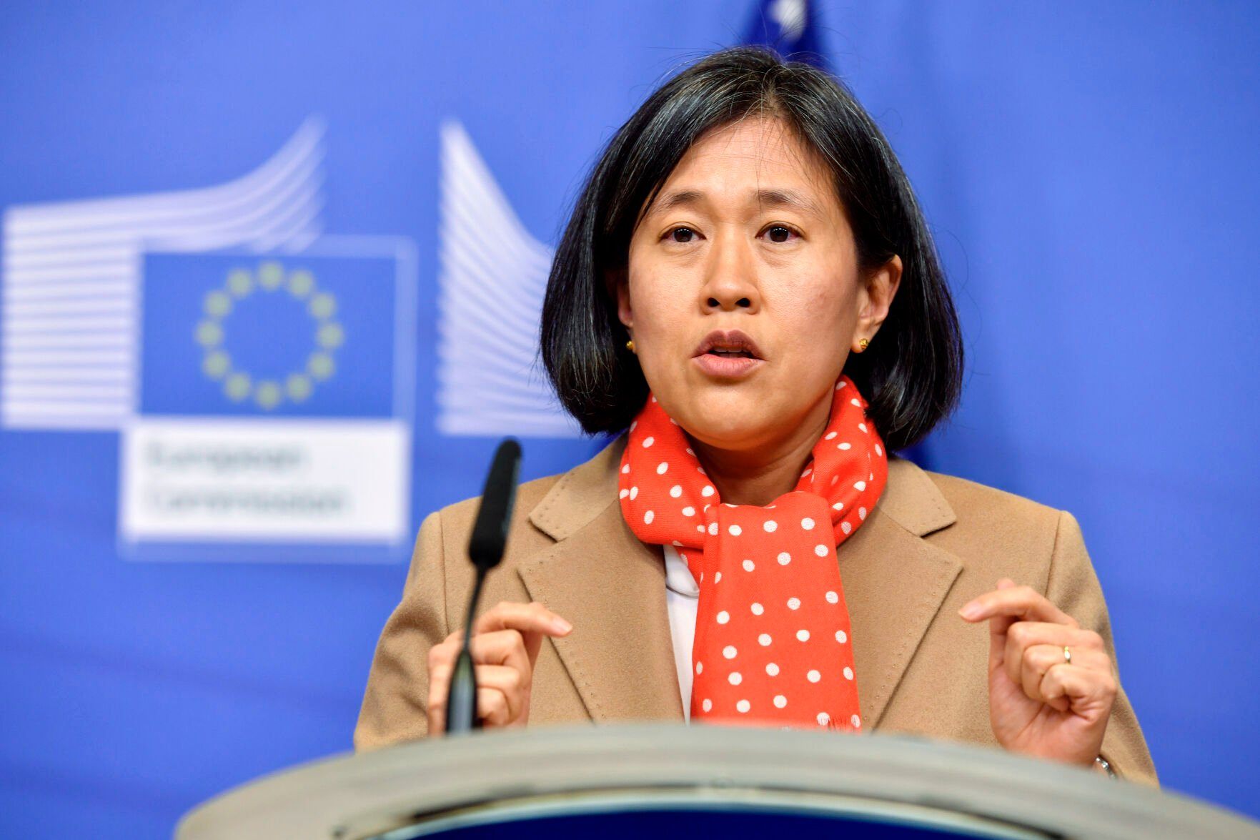 <p>FILE - United States Trade Representative Katherine Tai addresses the media on recent developments in transatlantic trade after a meeting at EU headquarters in Brussels, on Jan. 17, 2023. The Biden administration is pressing its case for a new approach to global trade. On Wednesday, April 5, Tai is expected to call for a strategy of what’s known as “friend-shoring’’ — building up supply chains among allied countries and reducing dependence on geopolitical rivals such as China. (AP Photo/Geert Vanden Wijngaert, File)</p>   PHOTO CREDIT: Geert Vanden Wijngaert 