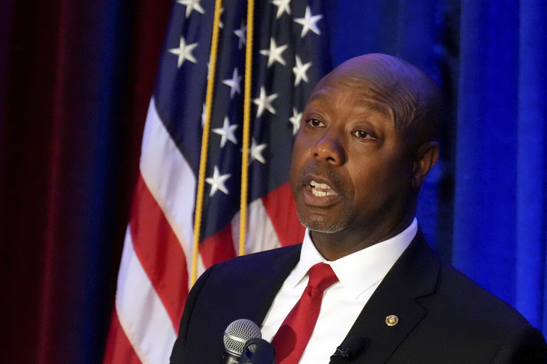 <p>FILE - Sen. Tim Scott, R-S.C., gives a speech at a Black History Month dinner hosted by the Charleston County GOP on Feb. 16, 2023, in Charleston, S.C. Scott is taking the next official step toward a bid for president in 2024. The Republican is set to announce the formation of an exploratory committee, according to a person familiar with his plans who spoke with The Associated Press, Tuesday, April 11, 2023, on the condition on anonymity so as not to get ahead of the official announcement. (AP Photo/Meg Kinnard, File)</p>   PHOTO CREDIT: Meg Kinnard 