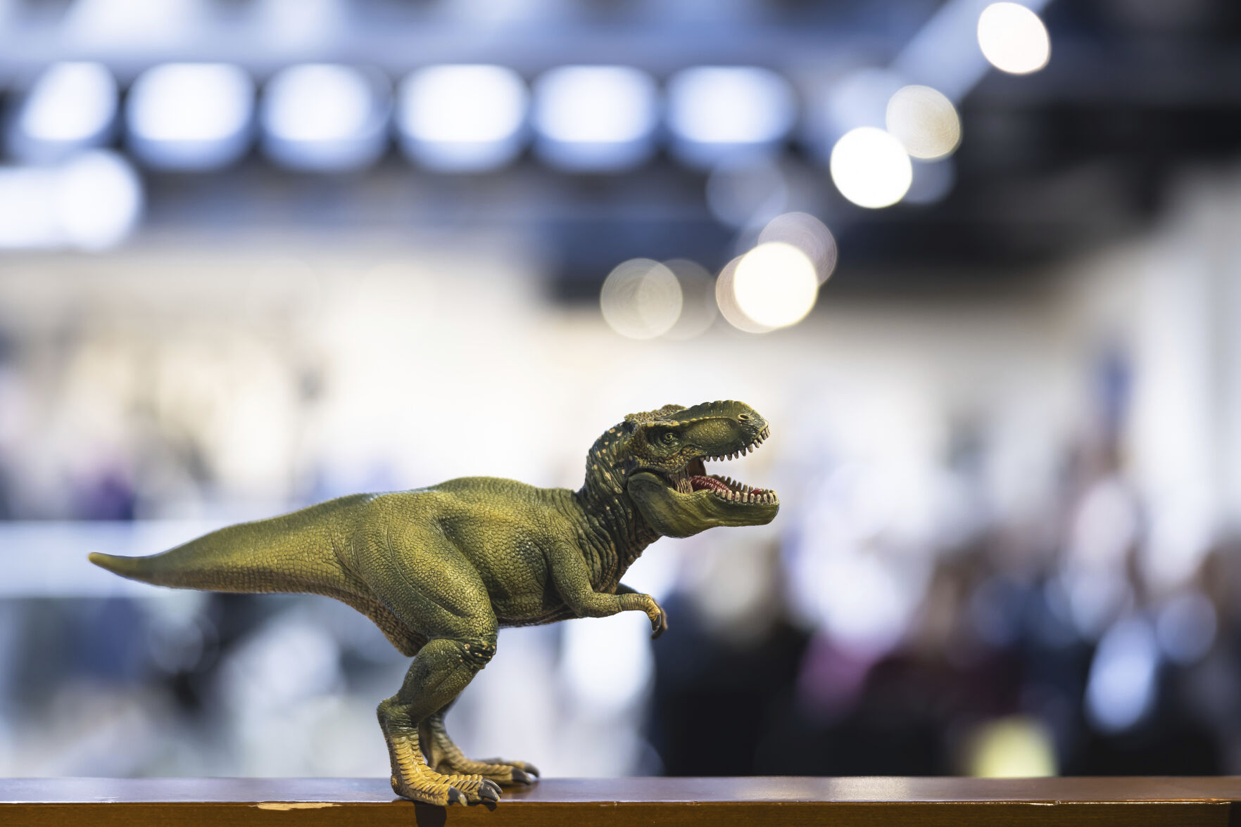 <p>A model of a dinosaur is seen during an auction of auction house Koller, for the skeleton of a Tyrannosaurus rex named Trinity, in Zurich, Switzerland on Tuesday, April 18, 2023. The 293 T. rex bones were assembled into a growling posture that measures 11.6 meters long (38 feet long) and 3.9 meters high (12.8 feet high. The skeleton is expected to fetch 5 million to 8 million Swiss francs ($5.6-$8.9 million). (Michael Buholzer/Keystone via AP)</p>   PHOTO CREDIT: Michael Buholzer - foreign subscriber, Keystone