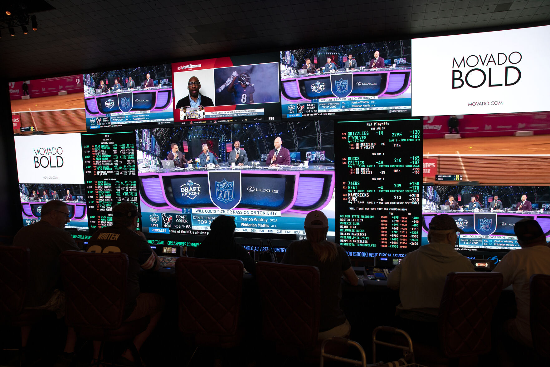 <p>FILE - NFL football draft coverage plays in the sportsbook at Circa, Friday, April 29, 2022, in Las Vegas. The Supreme Court’s 2018 ruling in Murphy vs. NCAA ushered in a new era of legalized sports betting in the U.S., allowing states to establish their own sports wagering laws. (Ellen Schmidt/Las Vegas Review-Journal via AP, File)</p>   PHOTO CREDIT: Ellen Schmidt - member, Las Vegas Review-Journal