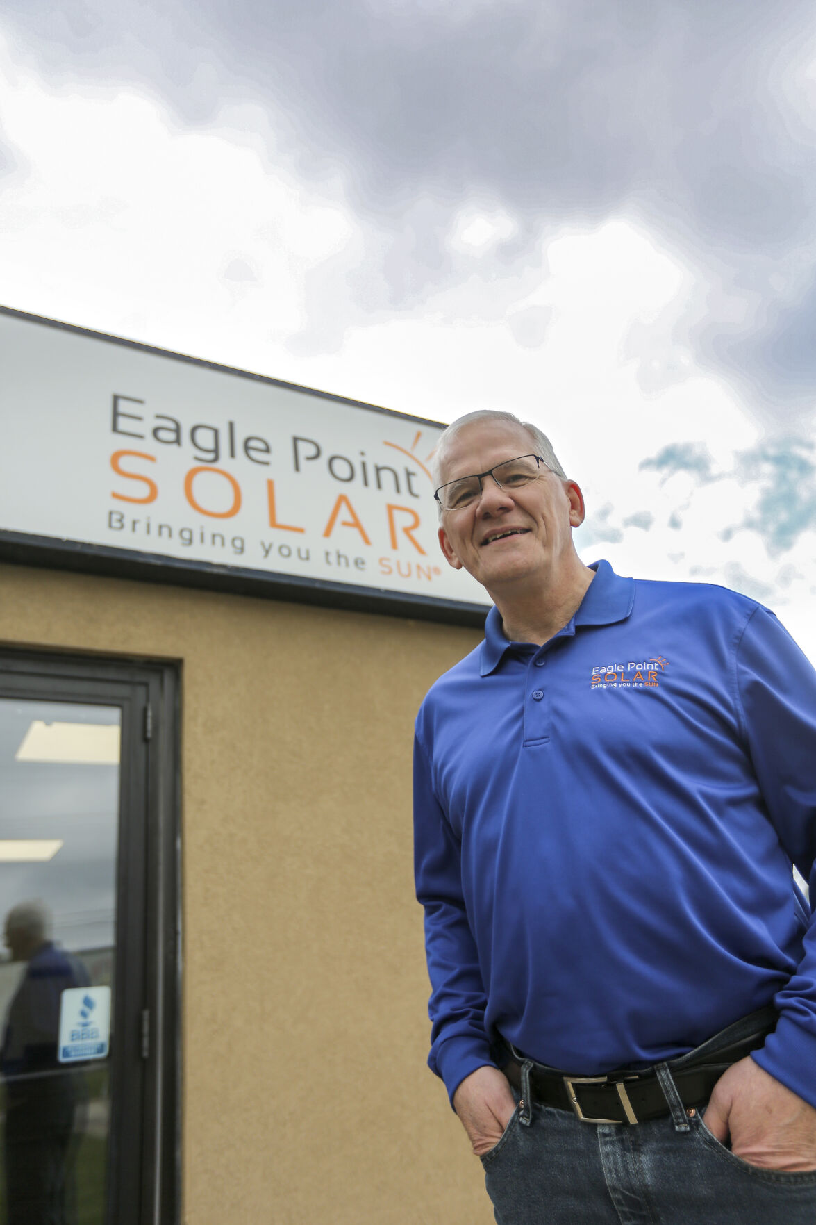 Executive Vice President of Sales and Marketing Larry Steffen with Eagle Point Solar.    PHOTO CREDIT: Dave Kettering
