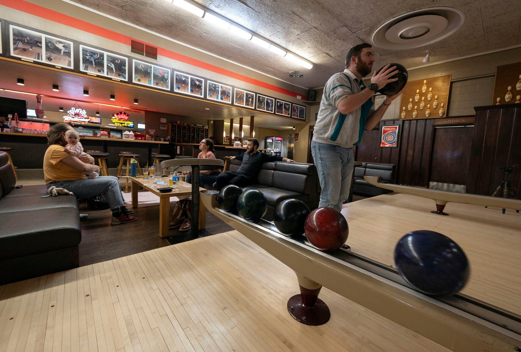Jonny Carlson prepares to throw during an evening of bowling at Fischer Lanes in Dubuque on Thursday, May 4, 2023.    PHOTO CREDIT: Stephen Gassman
Telegraph Herald