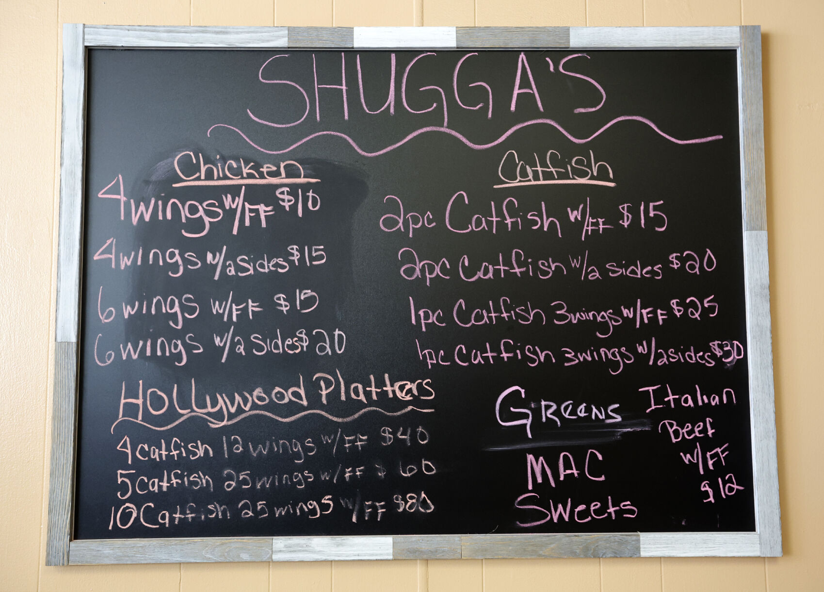 A menu at Shugga
