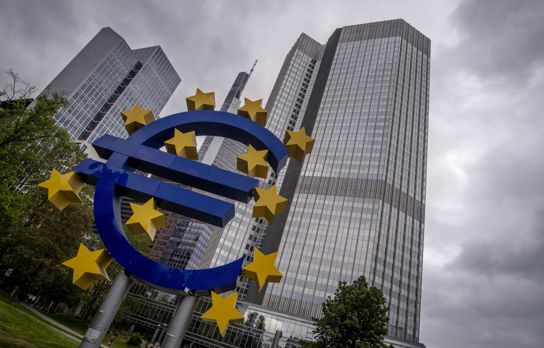<p>The Euro sculpture stands in front of the former headquarters of the European Central Bank (ECB) in Frankfurt, Germany, Tuesday, May 23, 2023. The ECB celebrates its founding date 25 years ago on Wednesday. (AP Photo/Michael Probst)</p>   PHOTO CREDIT: Michael Probst 
