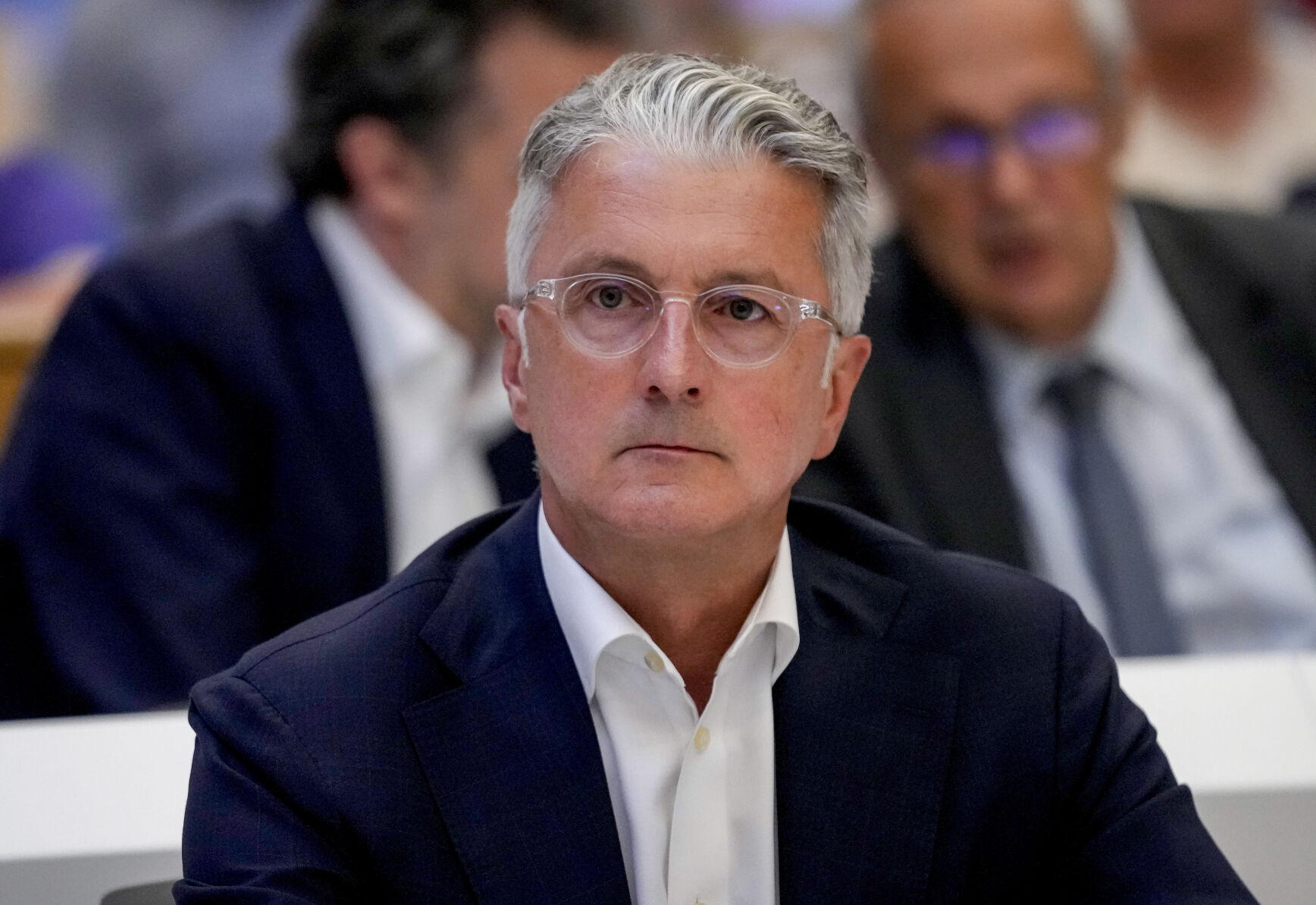 <p>Rupert Stadler, former CEO of German car manufacturer Audi, sits in a regional court room and waits for the verdict in Munich, Germany, Tuesday, June 27, 2023. (AP Photo/Matthias Schrader, Pool)</p>   PHOTO CREDIT: Matthias Schrader