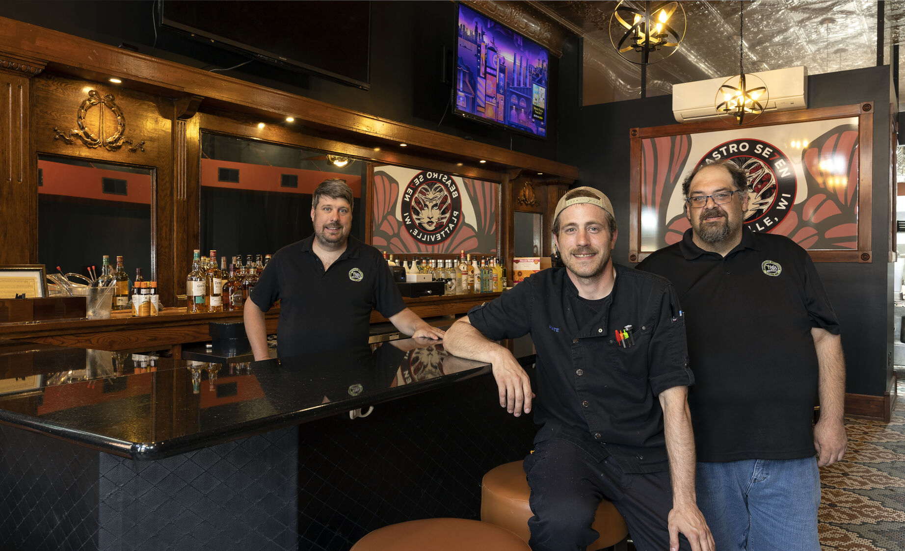 7 Hills Brewing Co. front of house manager Jeremy Hall, (left) Beastro Se7en chef Nate Holland and General Manager John Reuter inside Beastro Se7en on Second Street in Platteville, Wis.    PHOTO CREDIT: Stephen Gassman