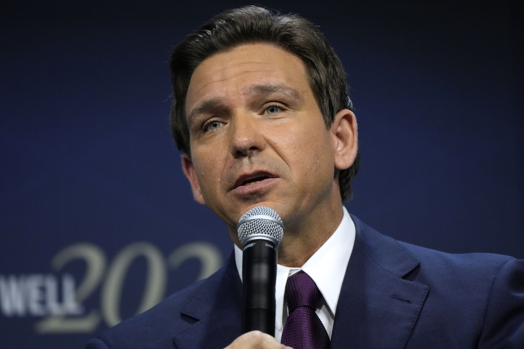 <p>FILE - Republican presidential candidate Florida Gov. Ron DeSantis speaks during the Family Leadership Summit, July 14, 2023, in Des Moines, Iowa. DeSantis was in a car accident Tuesday as he traveled to presidential campaign events in Tennessee but wasn’t injured, his campaign says. (AP Photo/Charlie Neibergall, File)</p>   PHOTO CREDIT: Charlie Neibergall 