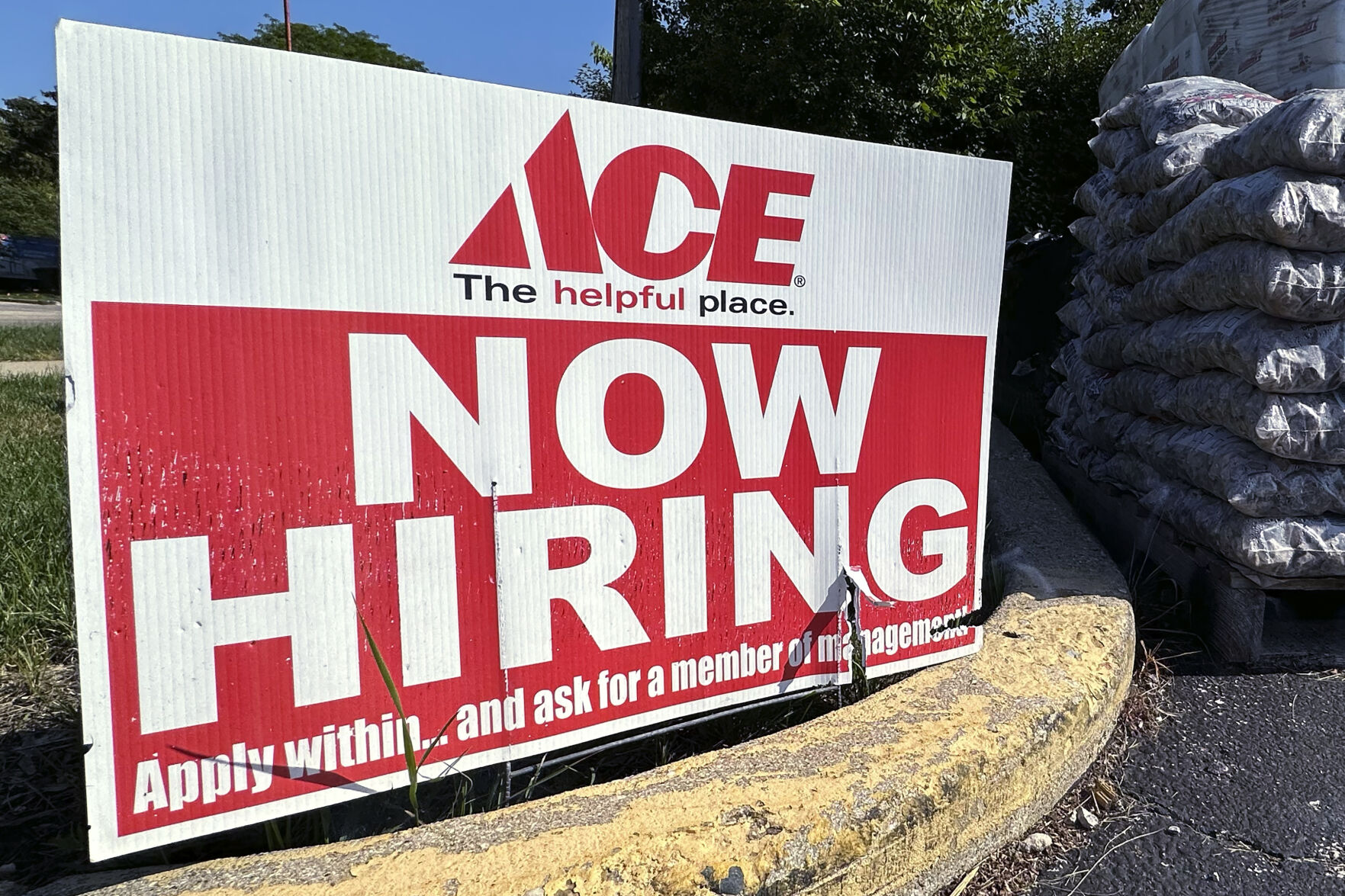 <p>A hiring sign is displayed outside of a hardware store in Buffalo Grove, Ill., Sunday, July 9, 2023. On Thursday, the Labor Department reports on the number of people who applied for unemployment benefits last week. (AP Photo/Nam Y. Huh)</p>   PHOTO CREDIT: Nam Y. Huh