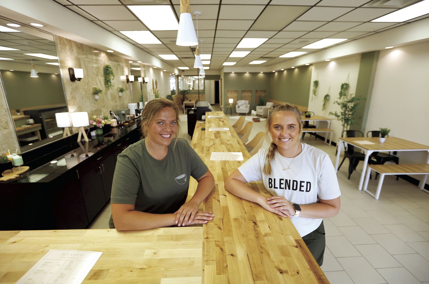 Owners Tia Recker (left) and Macy Joseph opened Blended on Saturday in Dyersville, Iowa.    PHOTO CREDIT: JESSICA REILLY