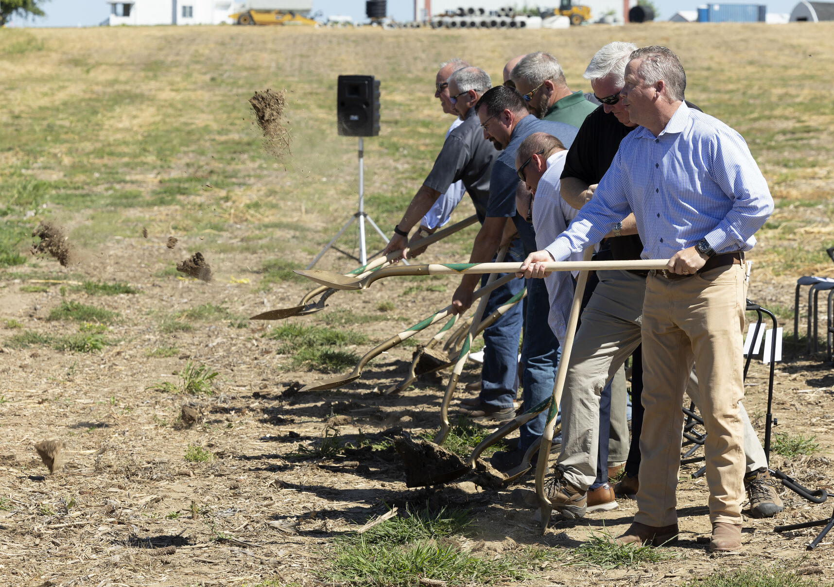 Members of A.Y. McDonald leadership break ground on a new foundry in Dickeyville, Wis., on Saturday, Aug. 12, 2023.    PHOTO CREDIT: Stephen Gassman