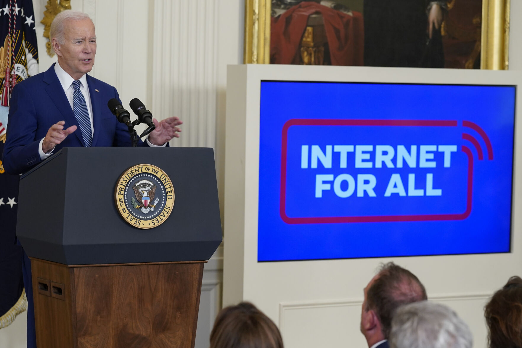<p>FILE - President Joe Biden speaks during an event about high-speed internet infrastructure in the East Room of the White House, Monday, June 26, 2023, in Washington. The Biden administration on Monday, Aug. 21, continued its push toward internet-for-all by 2030, announcing about $667 million in new grants and loans to build more broadband infrastructure in the rural U.S. (AP Photo/Evan Vucci)</p>   PHOTO CREDIT: Evan Vucci 