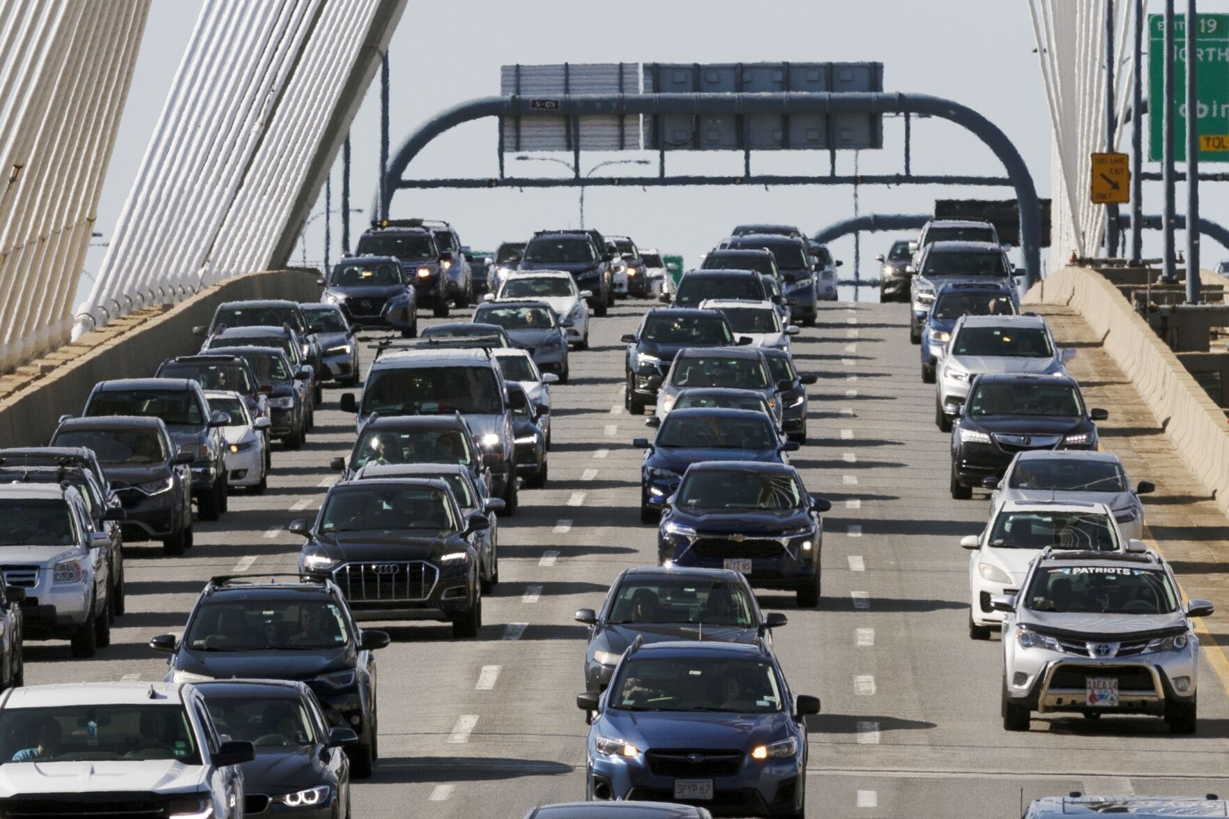 <p>FILE - Heavy traffic heads south on Interstate 93 over the Zakim Bridge, Friday, Sep. 1, 2023, in Boston. Cars are getting an “F” in data privacy. A new study released Wednesday, Sept. 6, 2023, found that most major brands admit they may be selling your personal data, with half saying they will share it with the government or law enforcement without a court order. (AP Photo/Michael Dwyer, File)</p>   PHOTO CREDIT: Michael Dwyer 