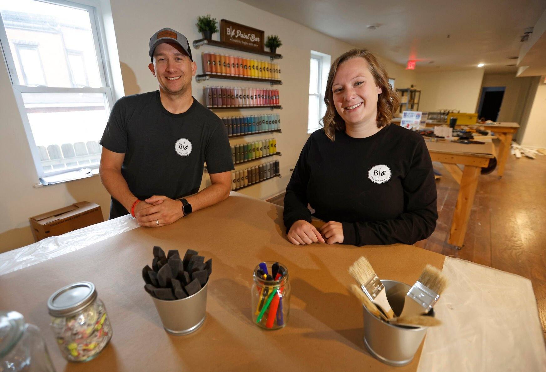 Co-owners Curran and Jen Lane will open Board & Brush Creative Studio in Galena, Ill. Photo taken Thursday, Sept. 21, 2023.    PHOTO CREDIT: JESSICA REILLY