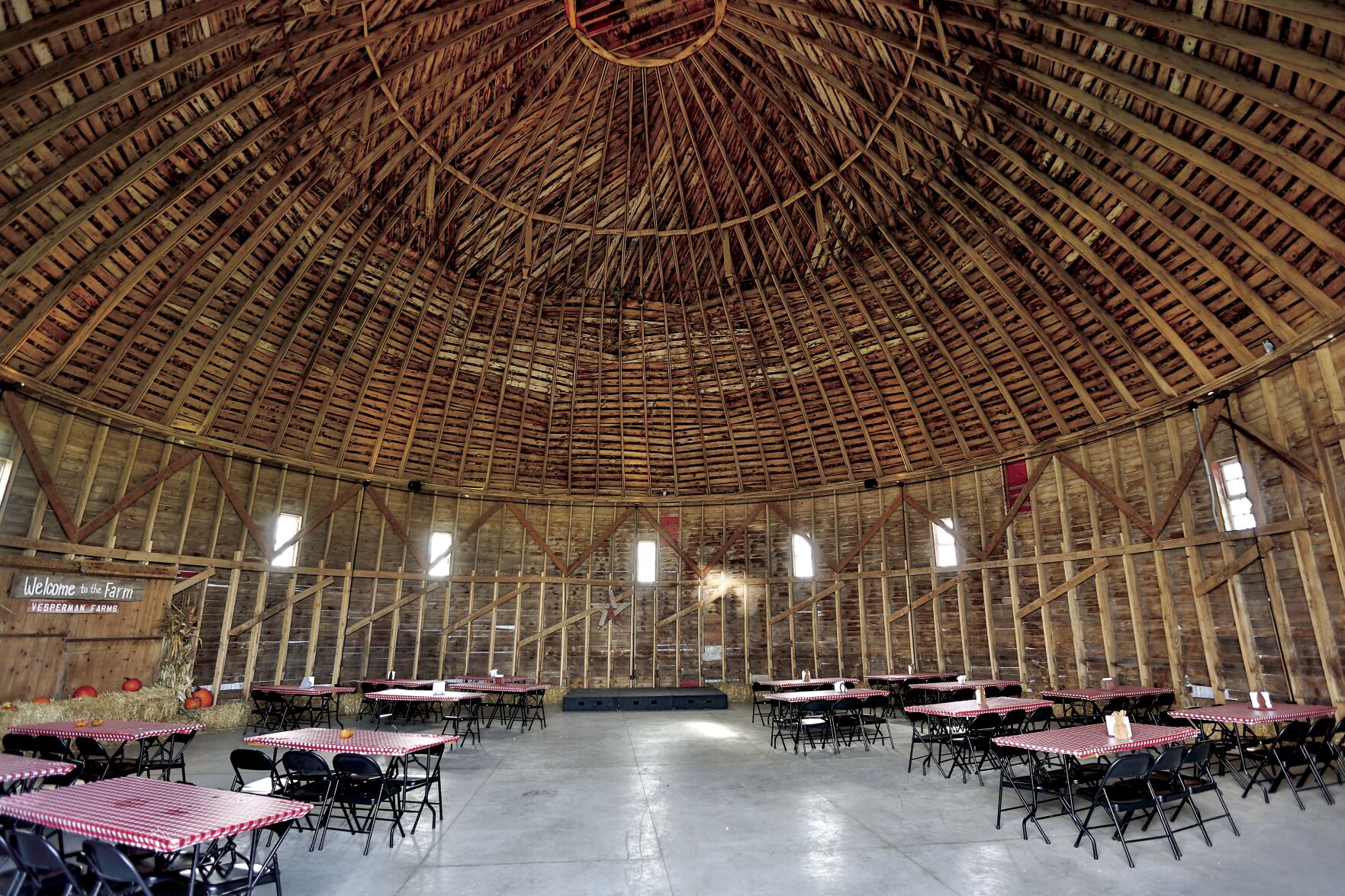 The inside look at the unique round barn built in 1913 that was moved to Vesperman Farms located south of Lancaster, Wis.    PHOTO CREDIT: Dave Kettering