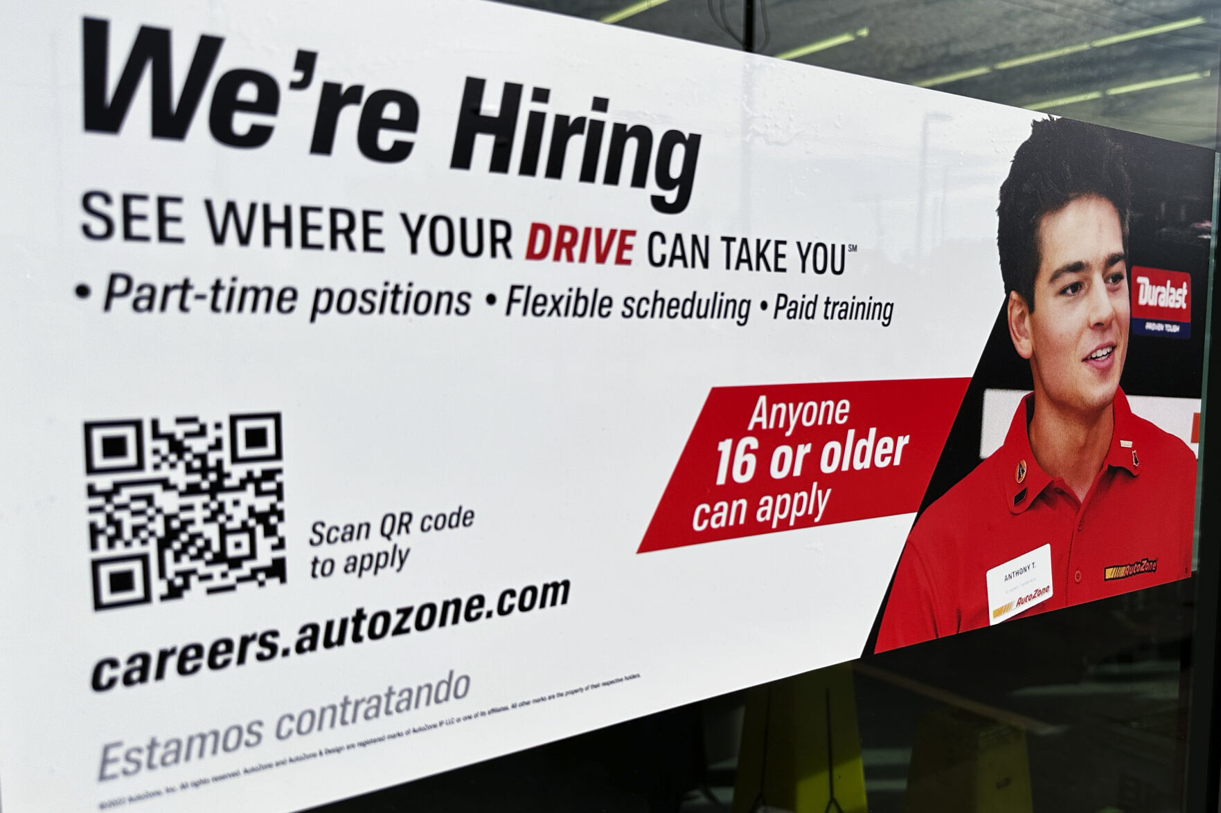 <p>A hiring sign is displayed at a retail store in Wheeling, Ill., Sunday, Sept. 24, 2023. On Thursday, the Labor Department reports on the number of people who applied for unemployment benefits last week. (AP Photo/Nam Y. Huh)</p>   PHOTO CREDIT: Nam Y. Huh