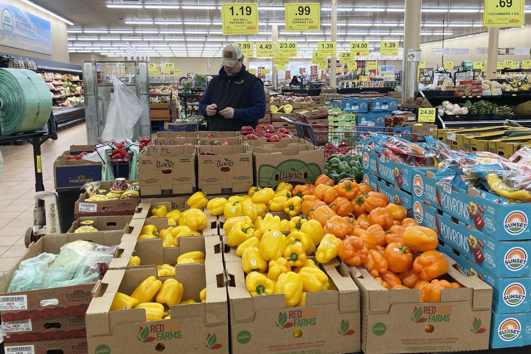 <p>File - A man shops at a grocery store in Buffalo Grove, Ill., March 19, 2023. As household expenses outpace earnings, many people are expressing concern about their financial futures. (AP Photo/Nam Y. Huh, File)</p>   PHOTO CREDIT: Nam Y. Huh - staff, ASSOCIATED PRESS