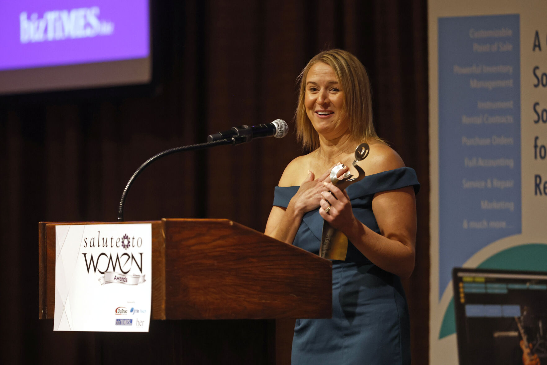 Callie Mescher-FitzGerald, who received the award for Woman to Watch, speaks at the event.    PHOTO CREDIT: Jessica Reilly