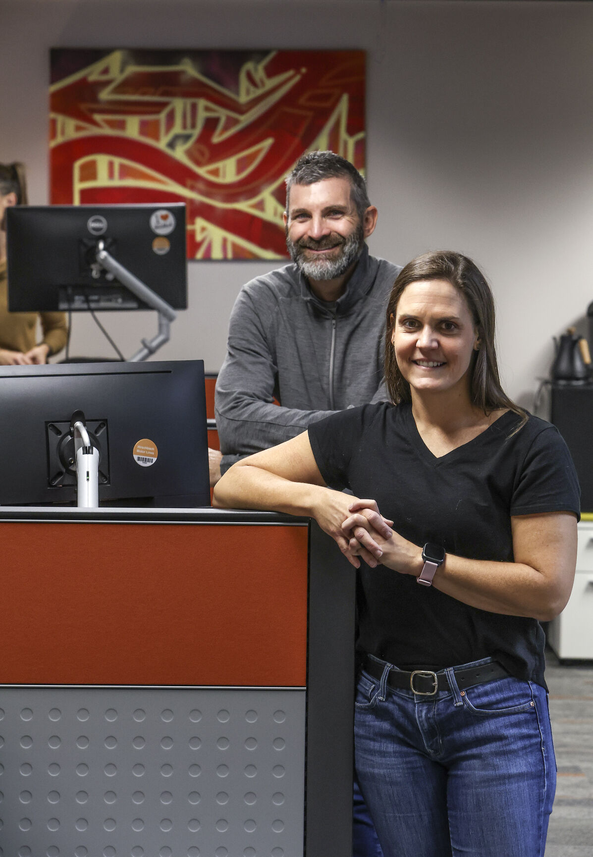 Kristi Marshall and Brad Thies are the health and wellness directors for Hirschbach in Dubuque.    PHOTO CREDIT: Dave Kettering