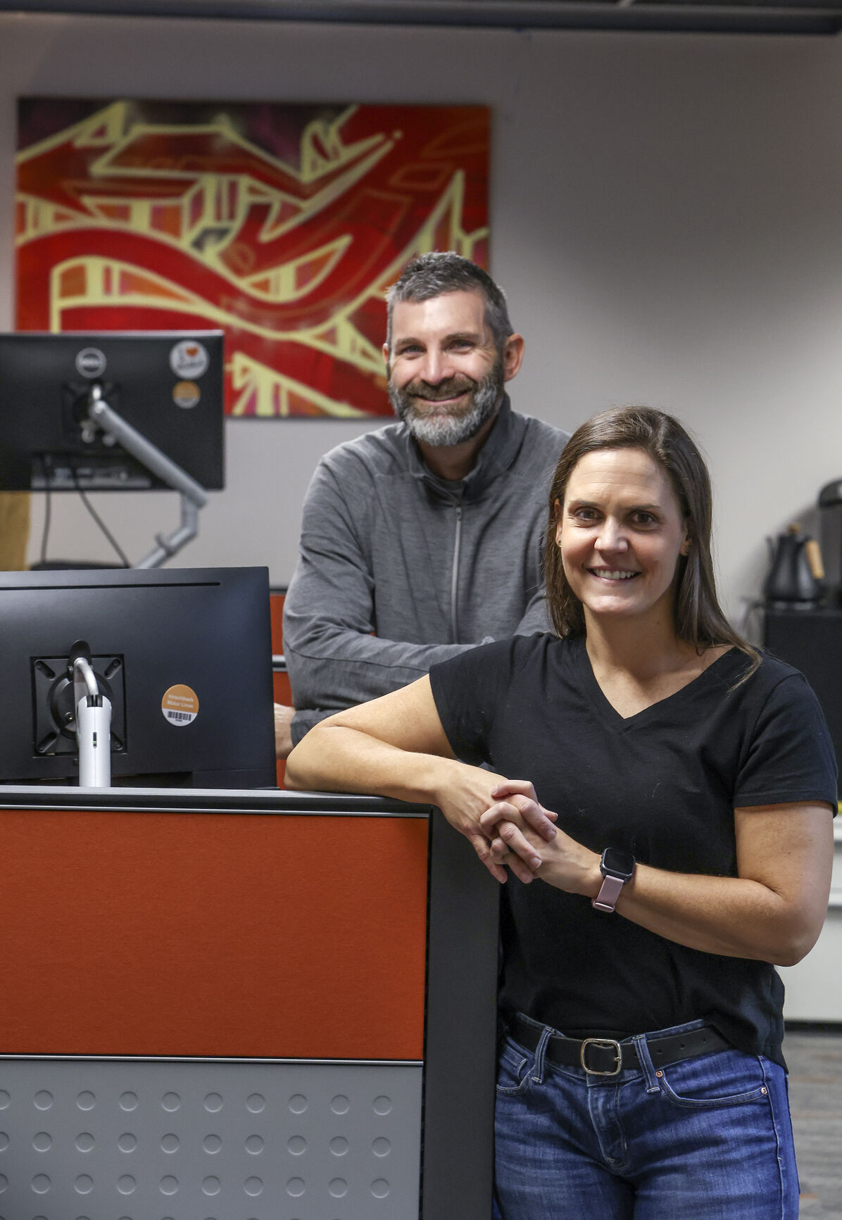 Kristi Marshall and Brad Thies are the health and wellness directors for Hirschbach in Dubuque.    PHOTO CREDIT: Dave Kettering
