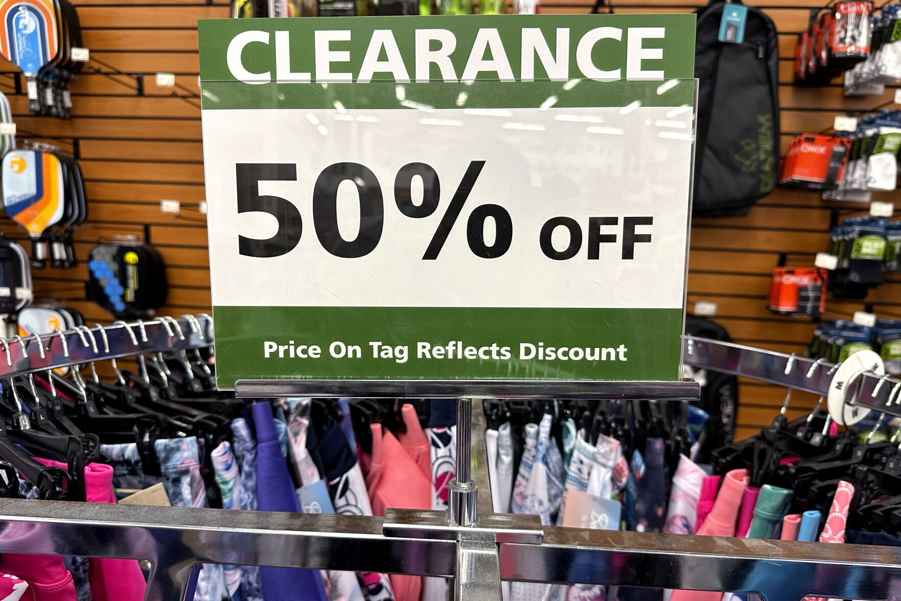 <p>File - A clearance sign is displayed at a retail store in Downers Grove, Ill. on Aug 14, 2023. On Tuesday, the Labor Department issues its report on inflation at the consumer level in October. (AP Photo/Nam Y. Huh, File)</p>   PHOTO CREDIT: Nam Y. Huh - staff, ASSOCIATED PRESS
