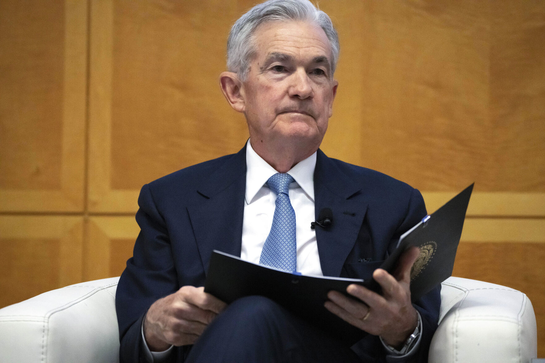 <p>FILE - Federal Reserve Chairman Jerome Powell is introduced at the Jacques Polak Research Conference at the International Monetary Fund, Thursday, Nov. 9, 2023, in Washington. The Fed is set to leave interest rates unchanged while facing speculation about eventual rate cuts. (AP Photo/Mark Schiefelbein, File)</p>   PHOTO CREDIT: Mark Schiefelbein 