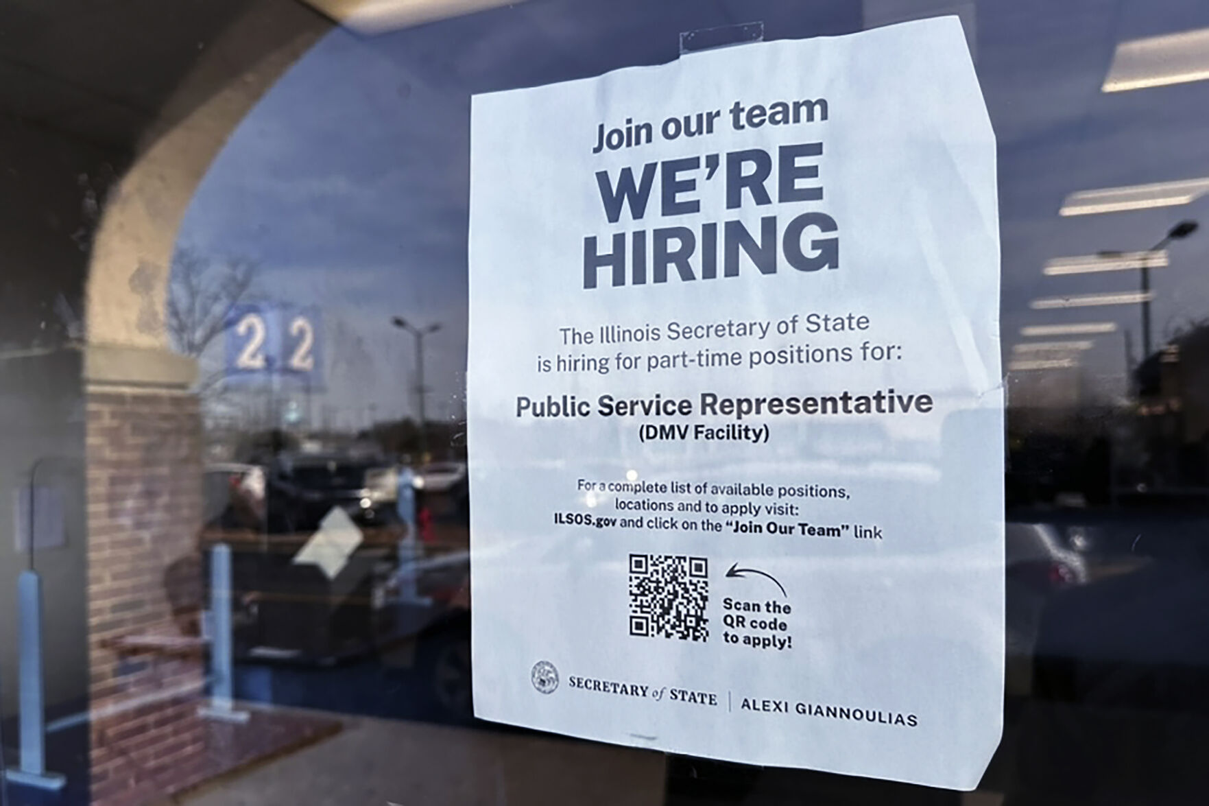 <p>A hiring sign is displayed at the Department of Motor Vehicles office in Deerfield, Ill., Tuesday, Dec.12, 2023. On Thursday, the Labor Department reports on the number of people who applied for unemployment benefits last week. (AP Photo/Nam Y. Huh)</p>   PHOTO CREDIT: Nam Y. Huh 