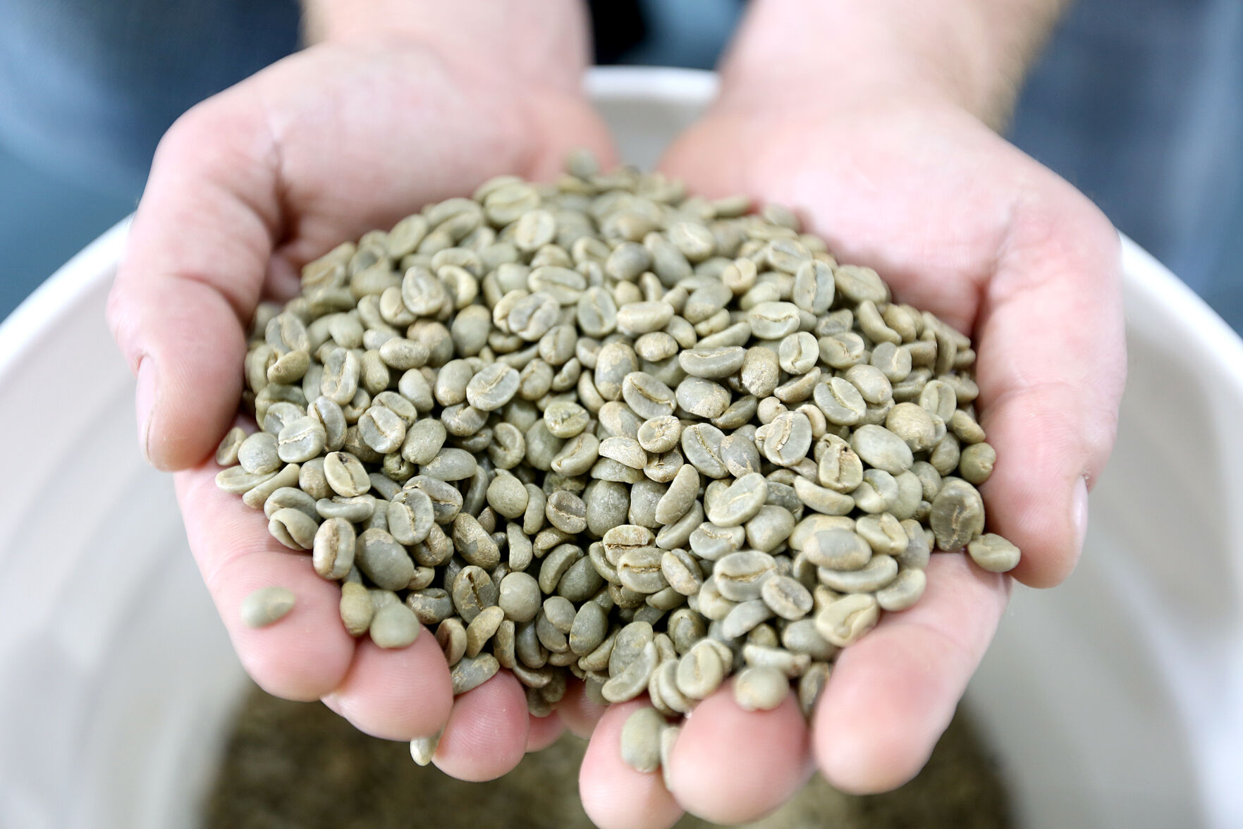 Green coffee beans before they are roasted at Wayfarer Coffee.    PHOTO CREDIT: TH file