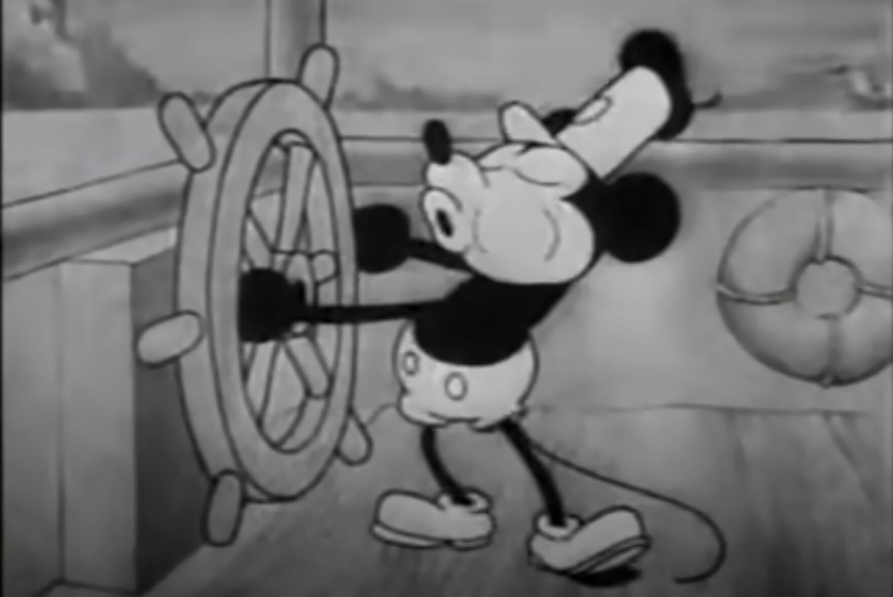 <p>This still image from video provided by Disney shows the character Mickey Mouse in the 1928 animated short "Steamboat Willie." On Monday, Jan. 1, 2024, the iconic character from “Steamboat Willie” entered the public domain after the expiration of the 95-year copyright, and is already the focus of two horror films. (Disney via AP)</p>   PHOTO CREDIT: Disney via AP