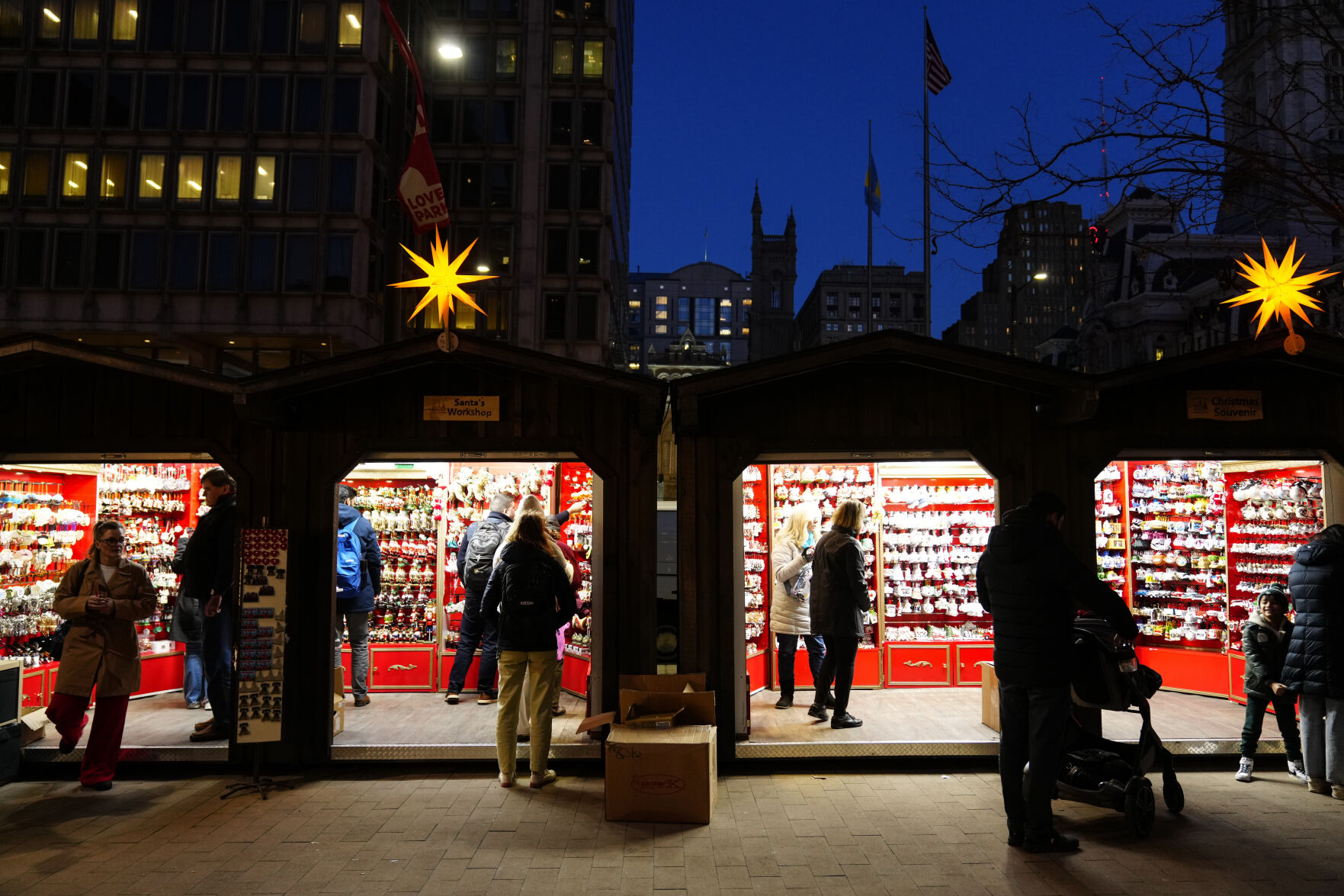 <p>FILE - Shoppers visit the Christmas Village in Philadelphia, Dec. 13, 2023. On Wednesday, the Commerce Department releases U.S. retail sales data for December. (AP Photo/Matt Rourke, File)</p>   PHOTO CREDIT: Matt Rourke