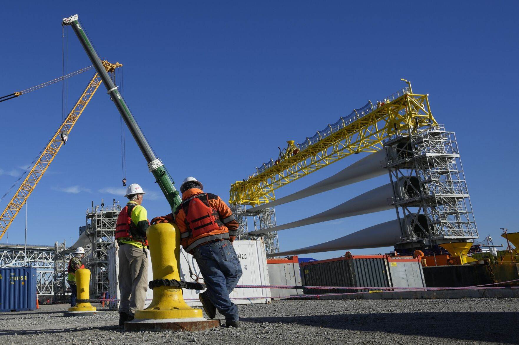 <p>File - A generator and its blades are prepared to head to the open ocean for the South Fork Wind farm from State Pier in New London, Conn., Dec. 4, 2023. On Thursday, the government issues the first of three estimates of GDP growth in the United States during the October-December quarter.(AP Photo/Seth Wenig, File)</p>   PHOTO CREDIT: Seth Wenig 