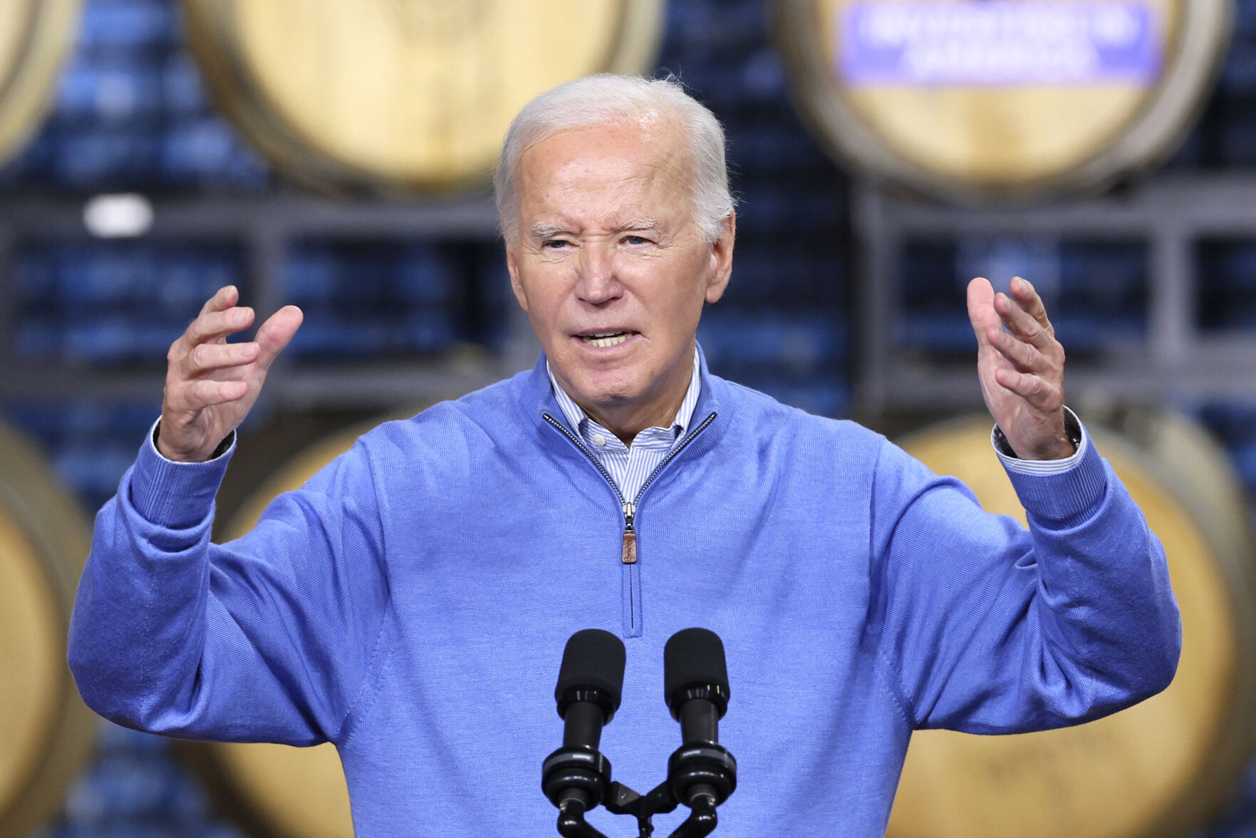 President Joe Biden speaks at Earth Rider Brewery, Thursday, Jan. 25, 2024, in Superior, Wis. (AP Photo/Adam Bettcher)    PHOTO CREDIT: Associated Press