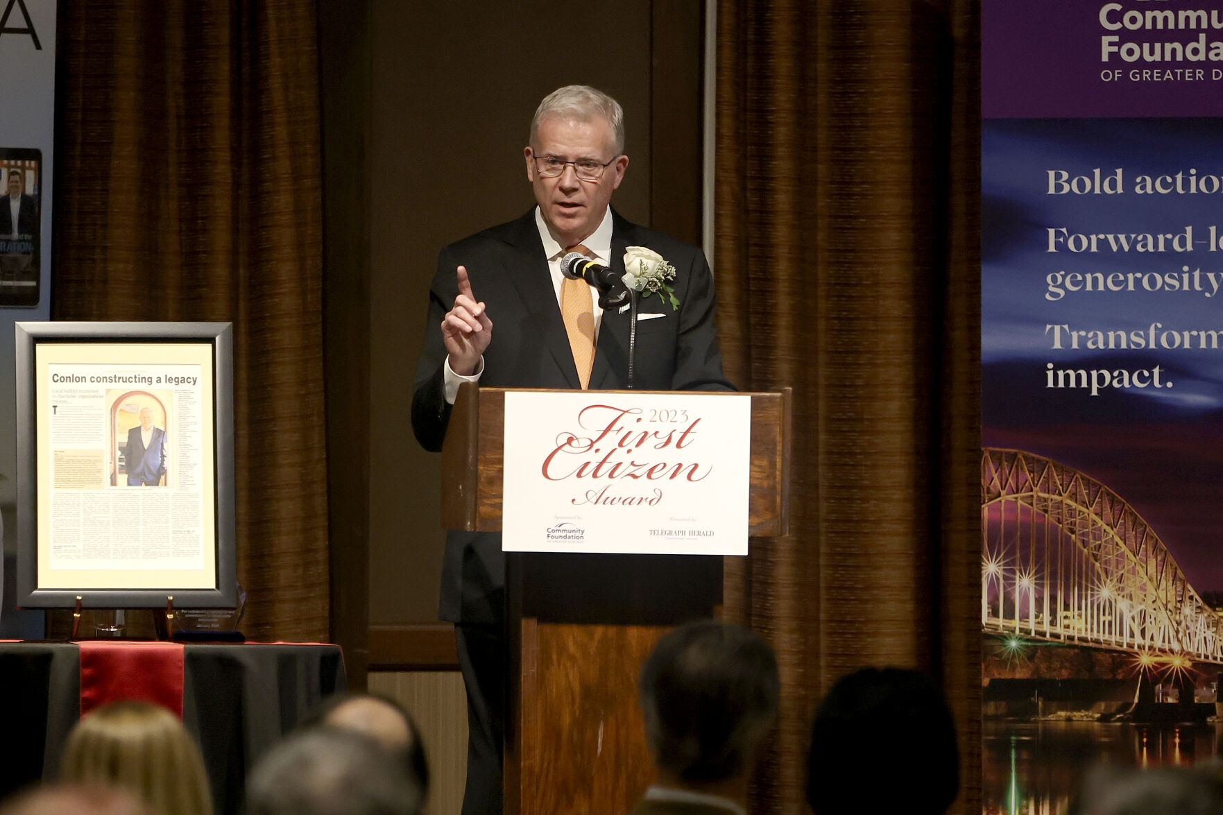 Conlon spoke about the many “wonderful people” he’s met throughout the years and how that inspired him toward volunteerism and philanthropy.    PHOTO CREDIT: Dave Kettering