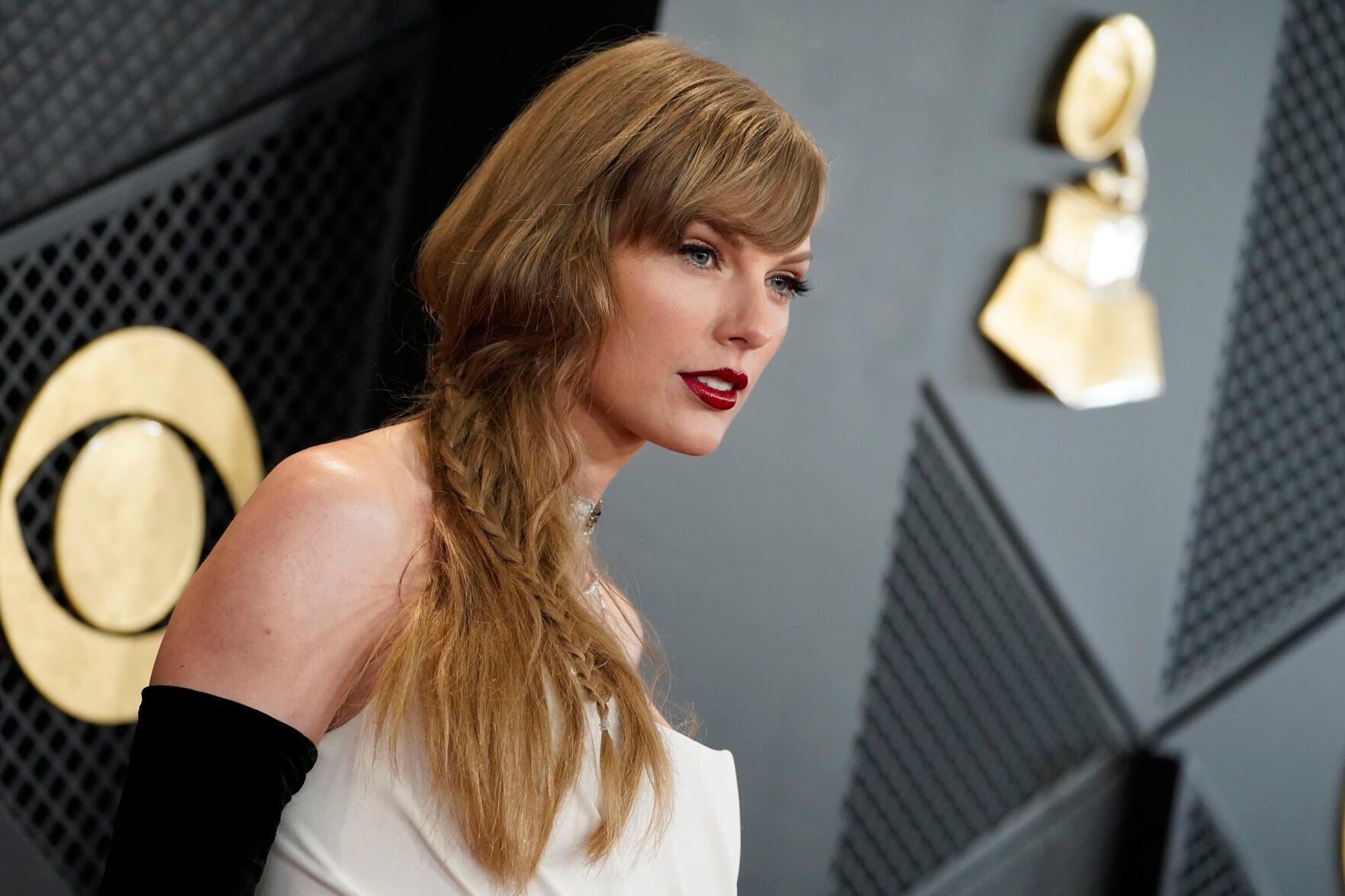 <p>Taylor Swift arrives at the 66th annual Grammy Awards on Sunday, Feb. 4, 2024, in Los Angeles. (Photo by Jordan Strauss/Invision/AP)</p>   PHOTO CREDIT: Jordan Strauss