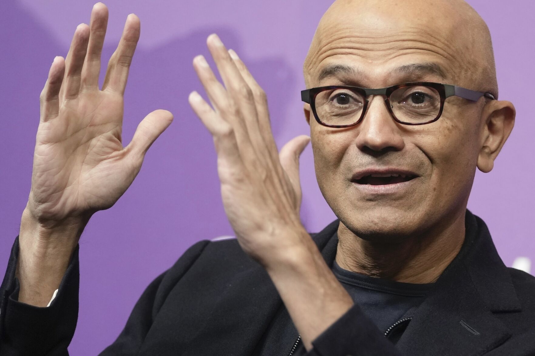 <p>FILE - Microsoft CEO Satya Nadella speaks at an event at the Chatham House think tank in London, Jan. 15, 2024. Speaking to over 1,000 computer code developers in India’s ‘Silicon Valley’ Bengaluru, Thursday Nadella, asked them to use the company’s artificial intelligence tools that they are deploying across their products. (AP Photo/Kin Cheung, File)</p>   PHOTO CREDIT: Kin Cheung