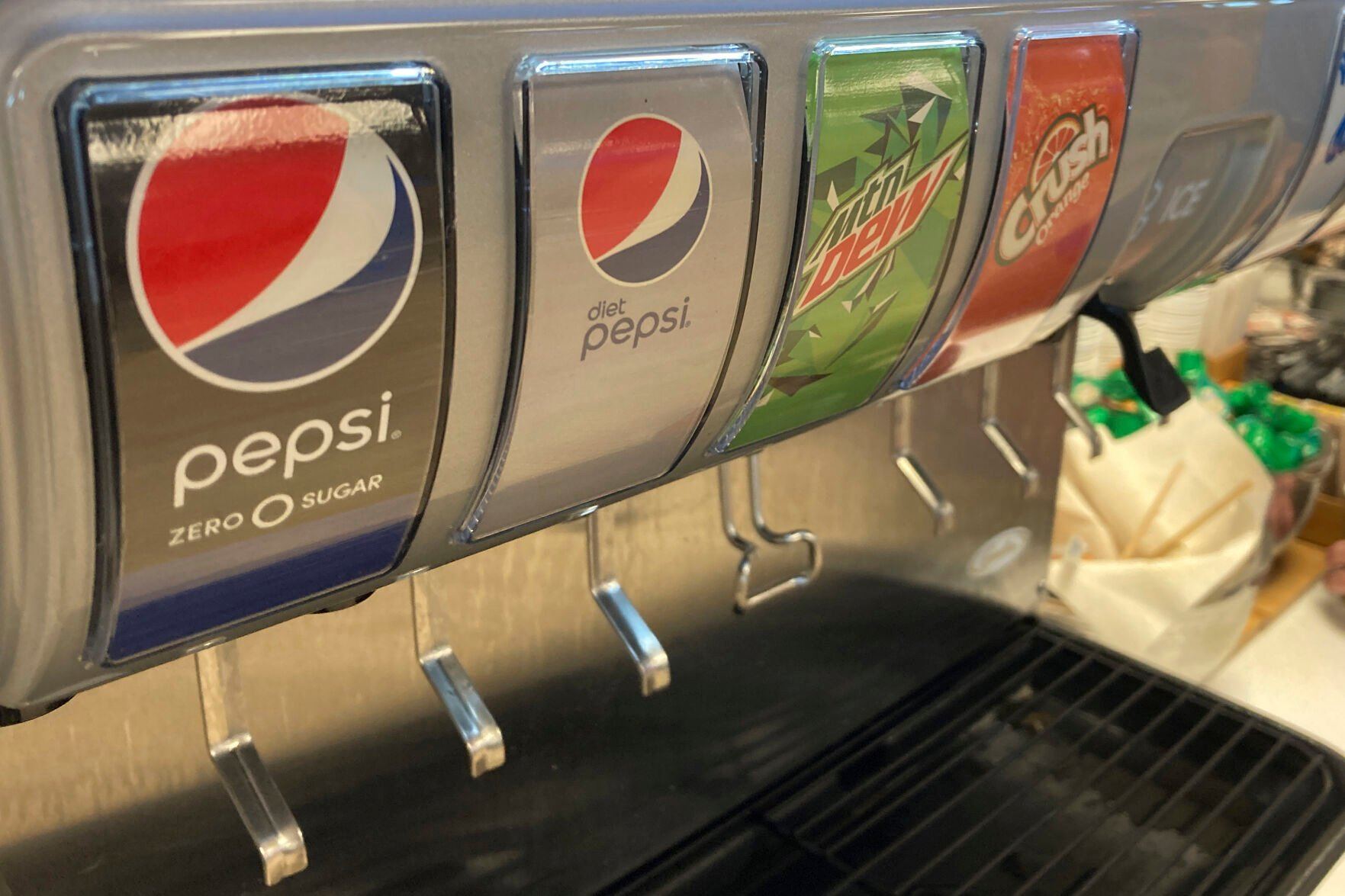 FILE - A soda dispenser machine featuring Pepsi products is shown, Monday, March 27, 2022, in Miami Gardens, Fla. PepsiCo reports earnings on Friday, Feb. 9, 2024. (AP Photo/Wilfredo Lee)    PHOTO CREDIT: Associated Press