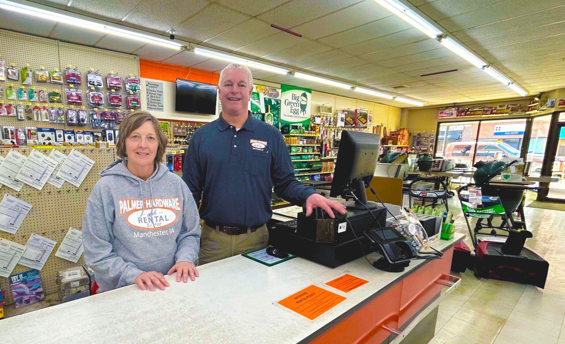 Owners Anita and Steve Palmer stand at the front register of Palmer Hardware in Manchester, Iowa. The business has been in operation since 1952.    PHOTO CREDIT: Erik Hogstrom
Telegraph Herald