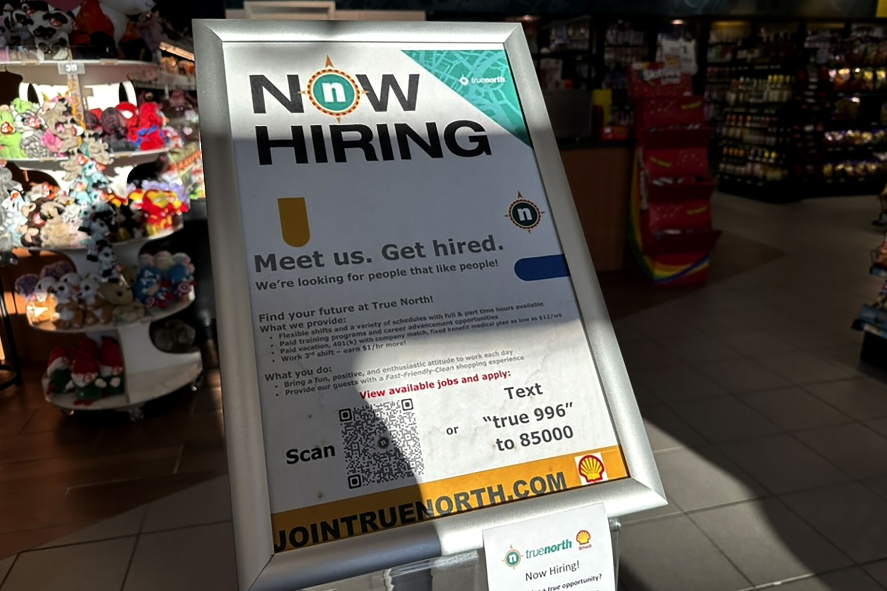 <p>A hiring sign is displayed at a convenience store in Buffalo Grove, Ill., Monday, Feb. 12, 2024. On Thursday, Feb. 15, 2024 the Labor Department reports on the number of people who applied for unemployment benefits last week. (AP Photo/Nam Y. Huh)</p>   PHOTO CREDIT: Nam Y. Huh 